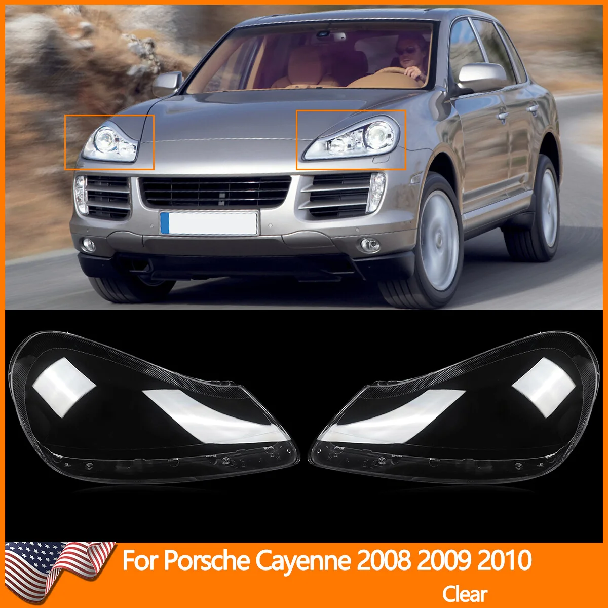 1 Pair Headlight Lens Cover Replacements For Porsche Cayenne 2008-2010 Head Lamp Shells - Image 2