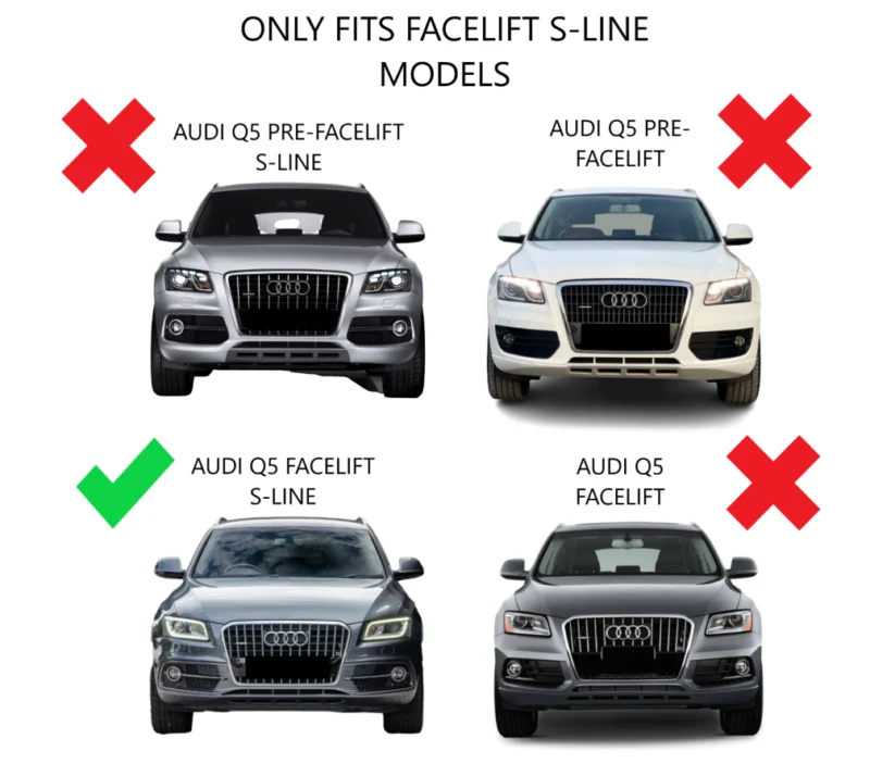 Pair L+R For Audi Q5 S-Line SQ5 2013-2017 Gloss Black Front Fog Light Lamp Grille Cover - Image 2