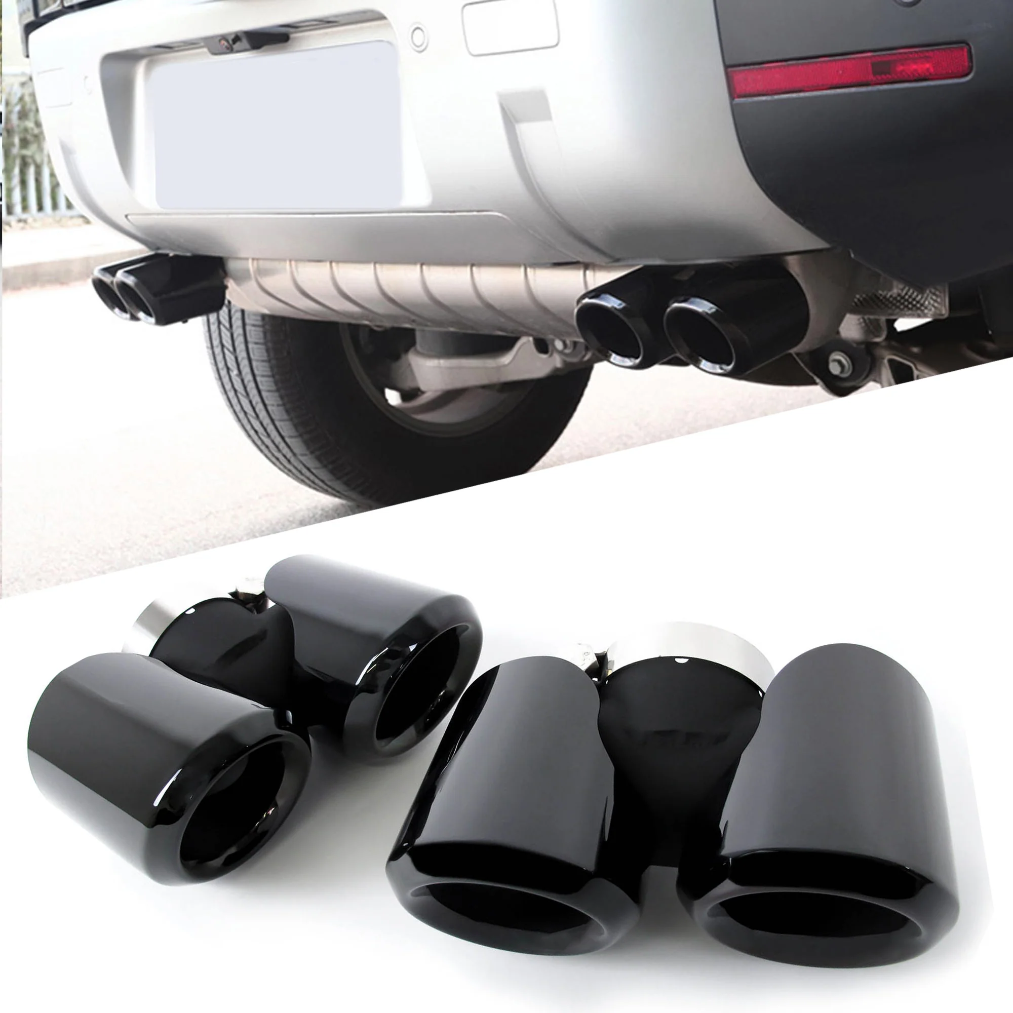 2.0L Exhaust Tips Gloss Black Pair Fit Land Rover Defender 90 110 130 2020-2026