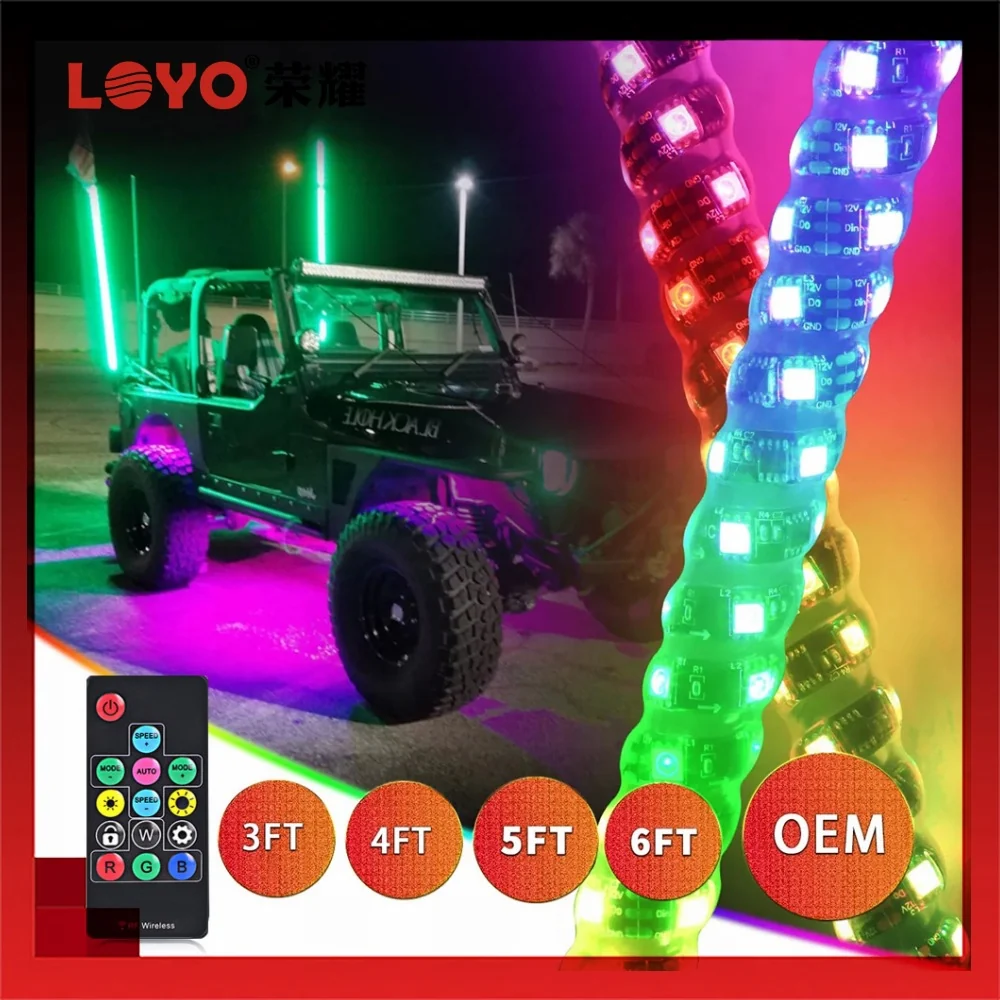 2PCS 5FT 6FT RGB Spiral LED Whip Lights Antenna Chase + Flag for ATV UTV - Image 2