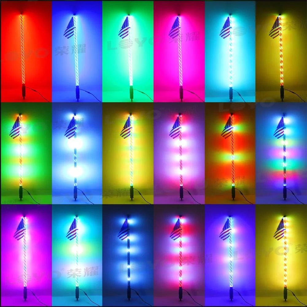 2PCS 5FT 6FT RGB Spiral LED Whip Lights Antenna Chase + Flag for ATV UTV - Image 4