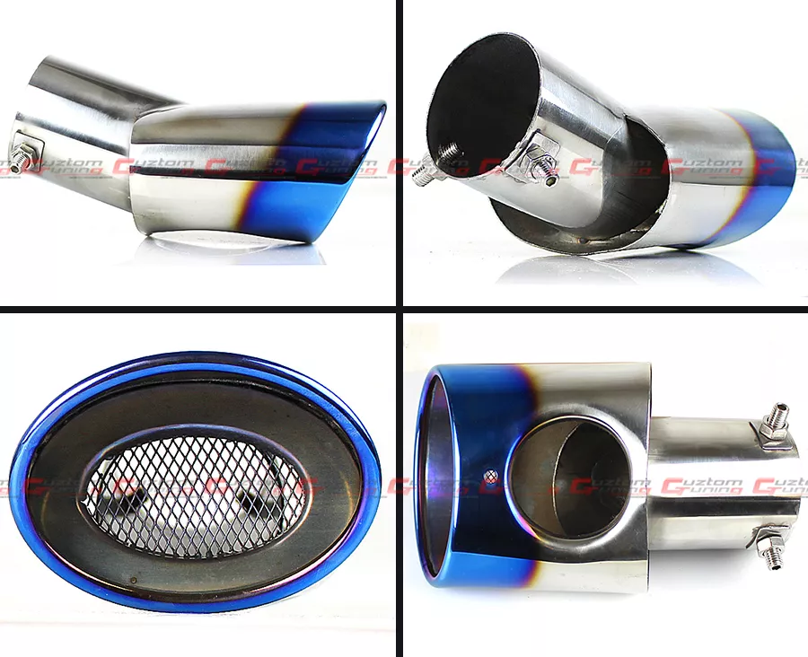 2pcs For 2016-2021 Honda Civic Stainless Blue Burnt Muffler Exhaust Tip Finisher - Image 2