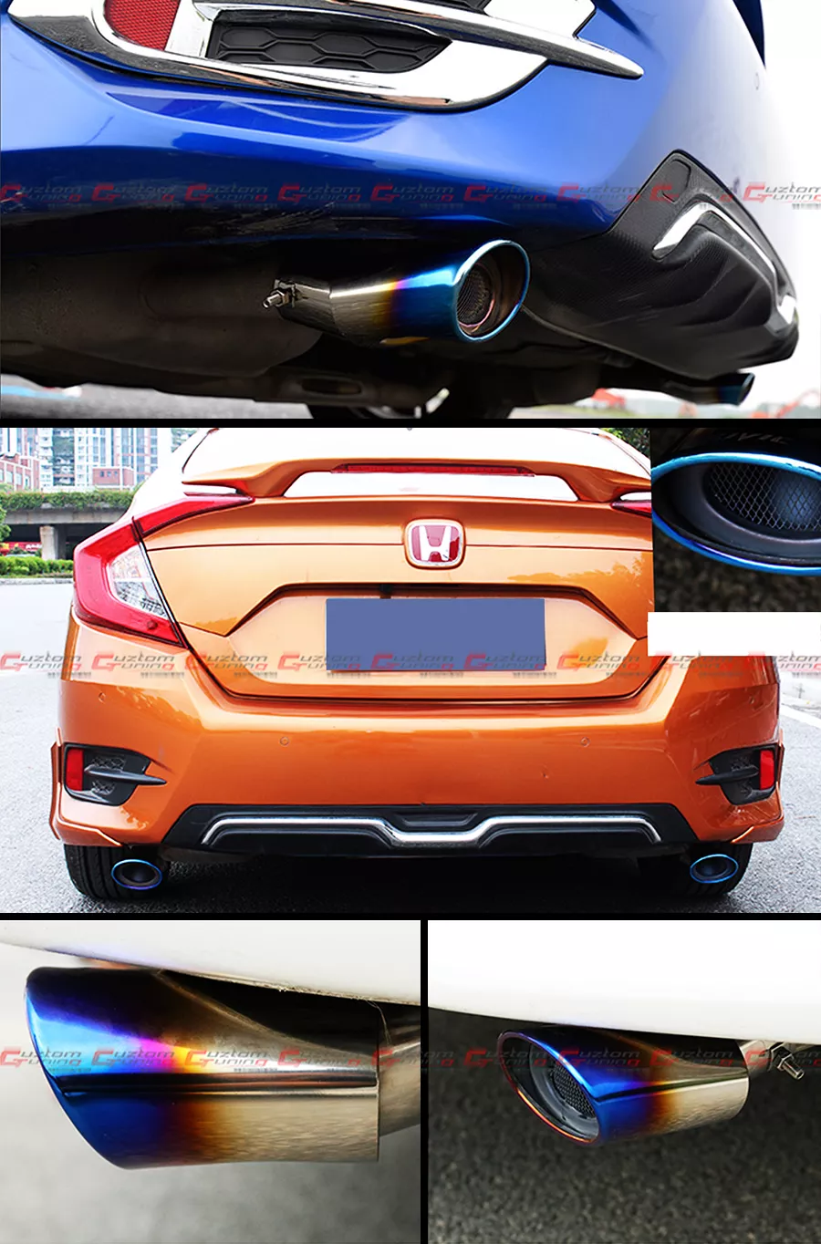 2pcs For 2016-2021 Honda Civic Stainless Blue Burnt Muffler Exhaust Tip Finisher - Image 3