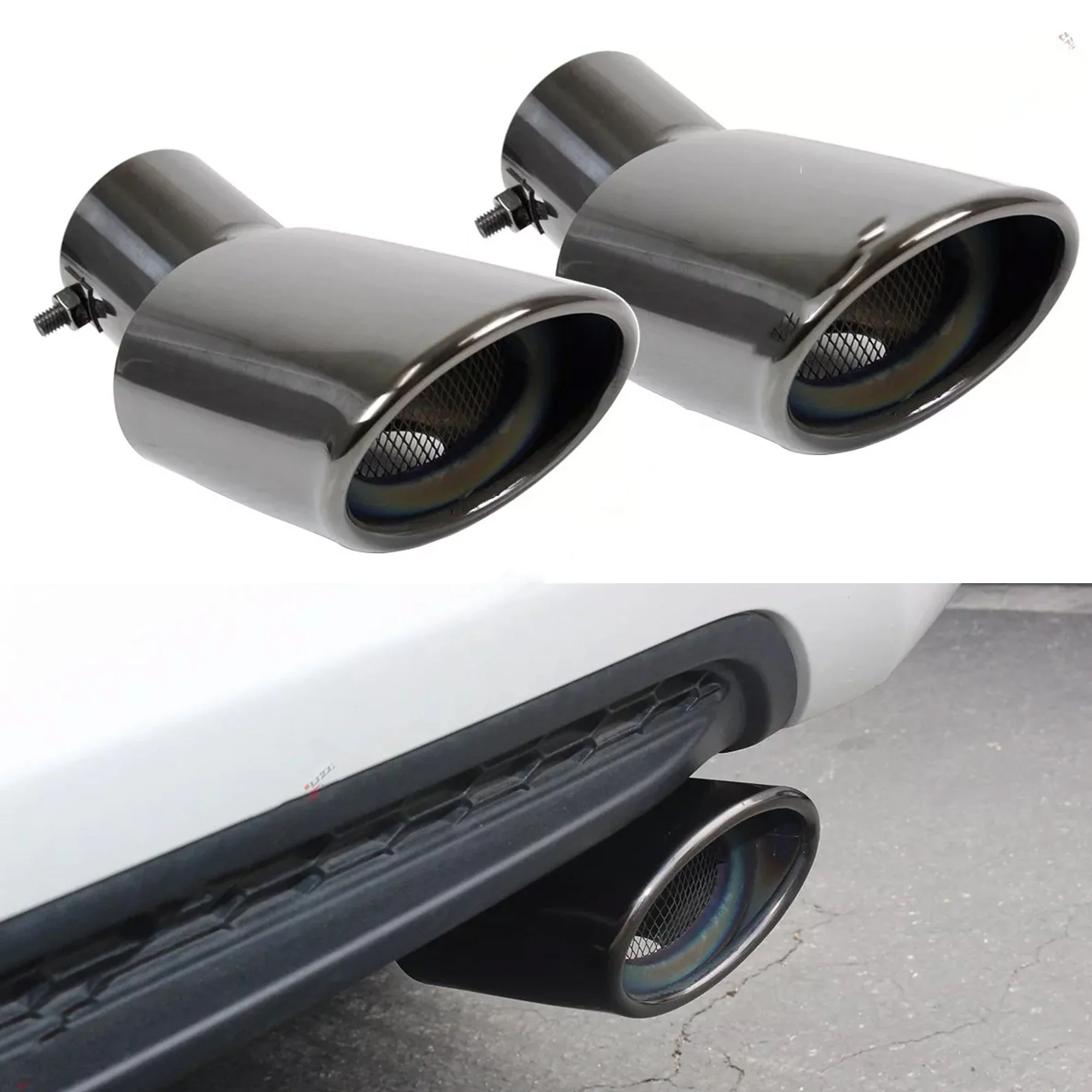 2pcs For 2016-2021 Honda Civic Titanium Black Chrome Muffler Exhaust Tip Finishers