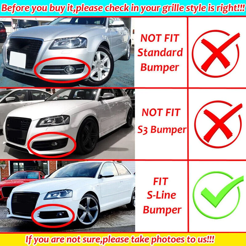 2pcs Front Bumper Fog Light Grille Fog Lamp Cover For Audi A3 8P S-Line 2009-2012 - Image 3