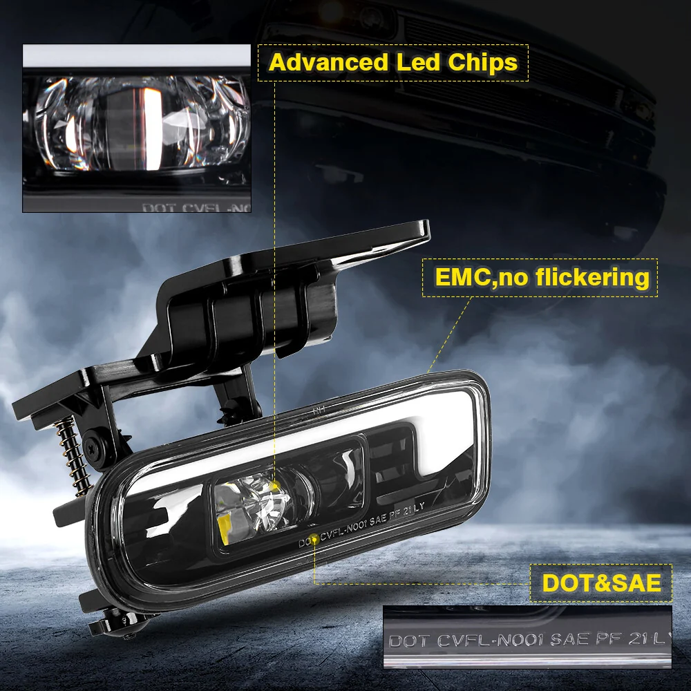 2pcs LED Fog Lights with DRL For 1999-2002 Chevy Silverado, 2000-2006 Suburban & Tahoe (Excludes Z71) - Image 2