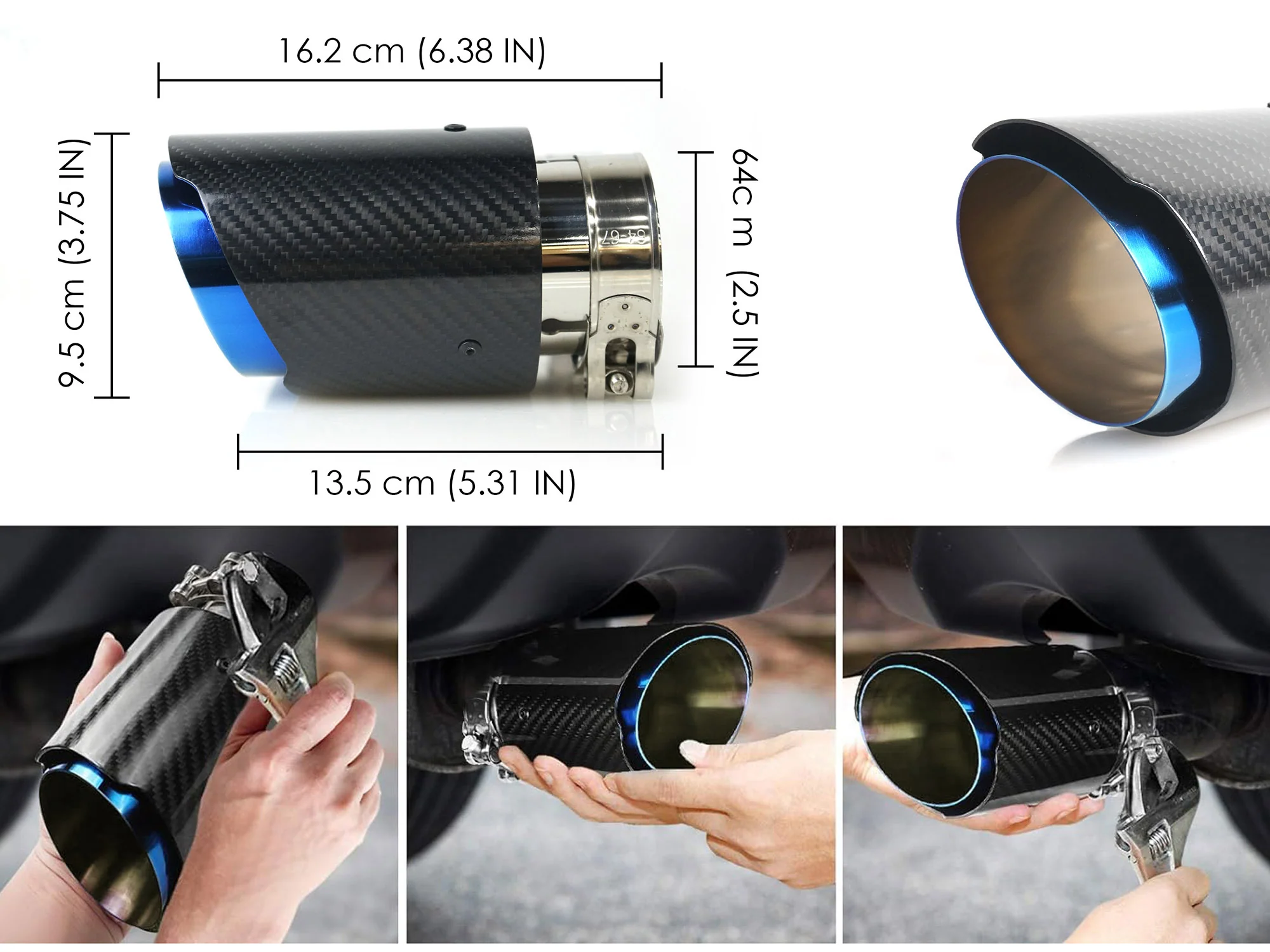2PCS/Set 2.5" Inlet Carbon Burnt Blue Exhaust Tips Muffler Pipe For Kia Stinger - Image 14