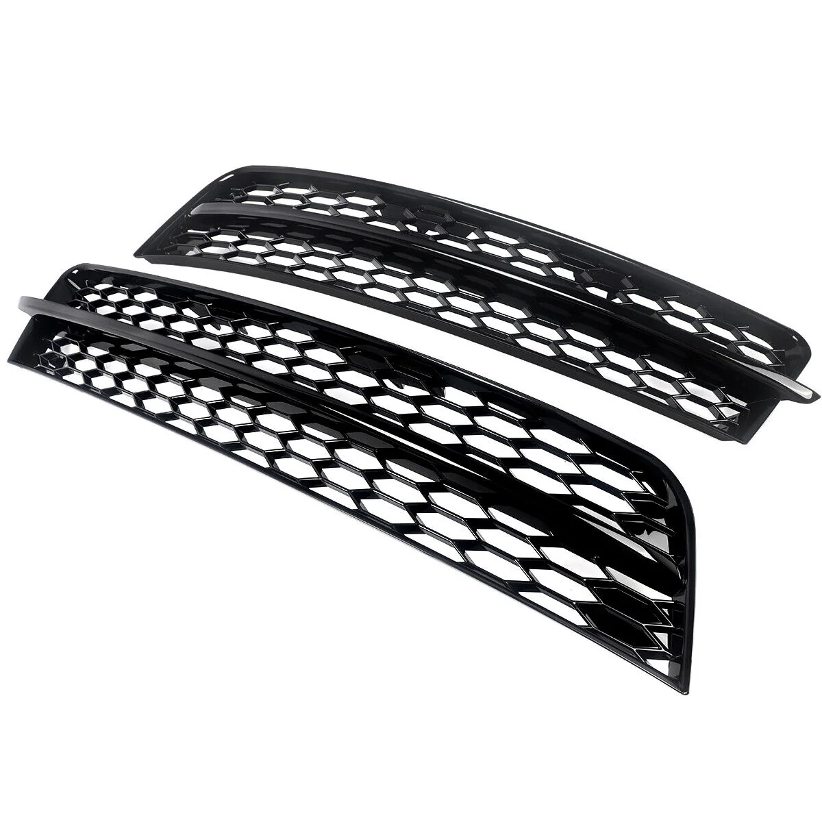 Pair Front Lower Bumper Grille Fog Light Cover Gloss Black For Audi Q7 2010-2015 - Image 11