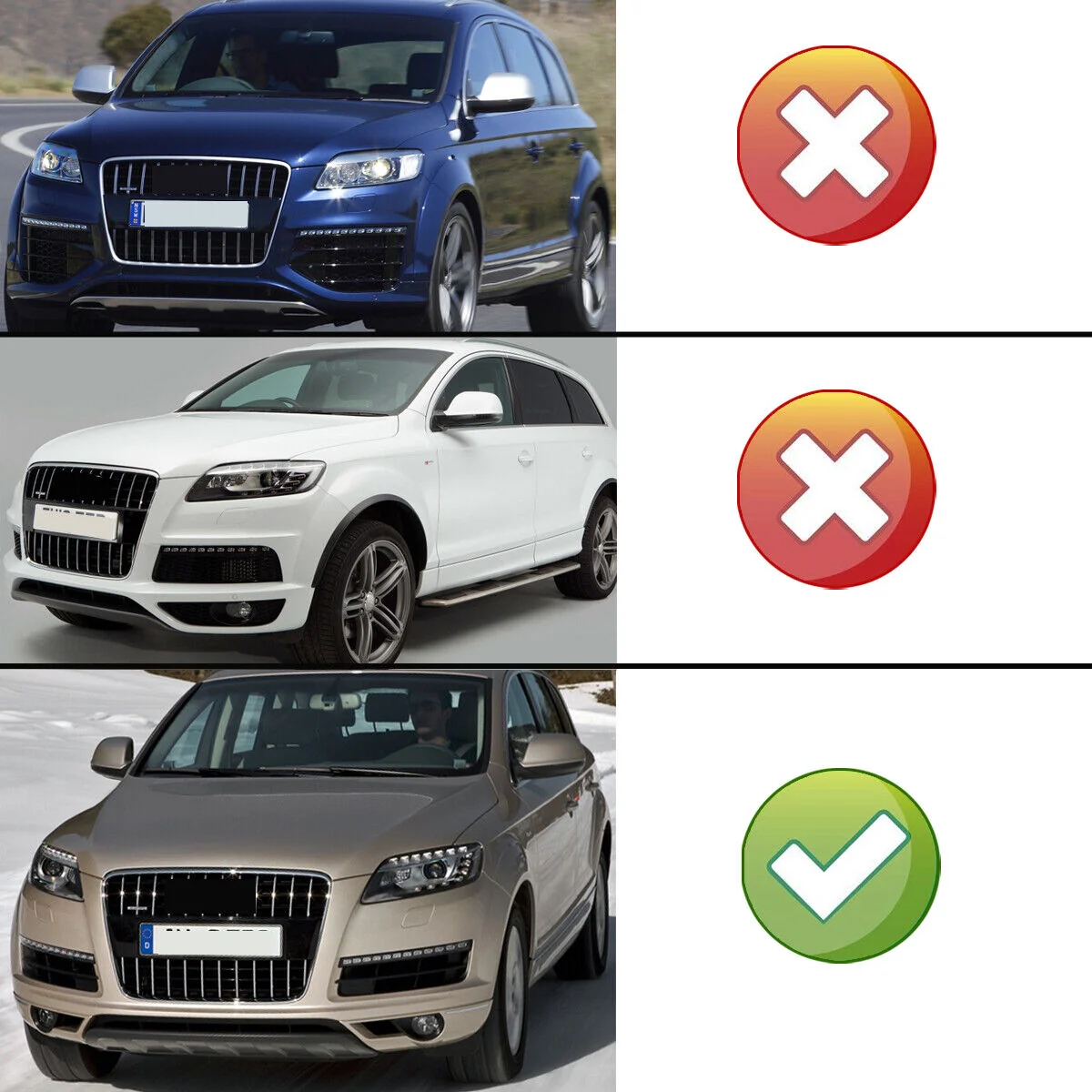 Pair Front Lower Bumper Grille Fog Light Cover Gloss Black For Audi Q7 2010-2015 - Image 2