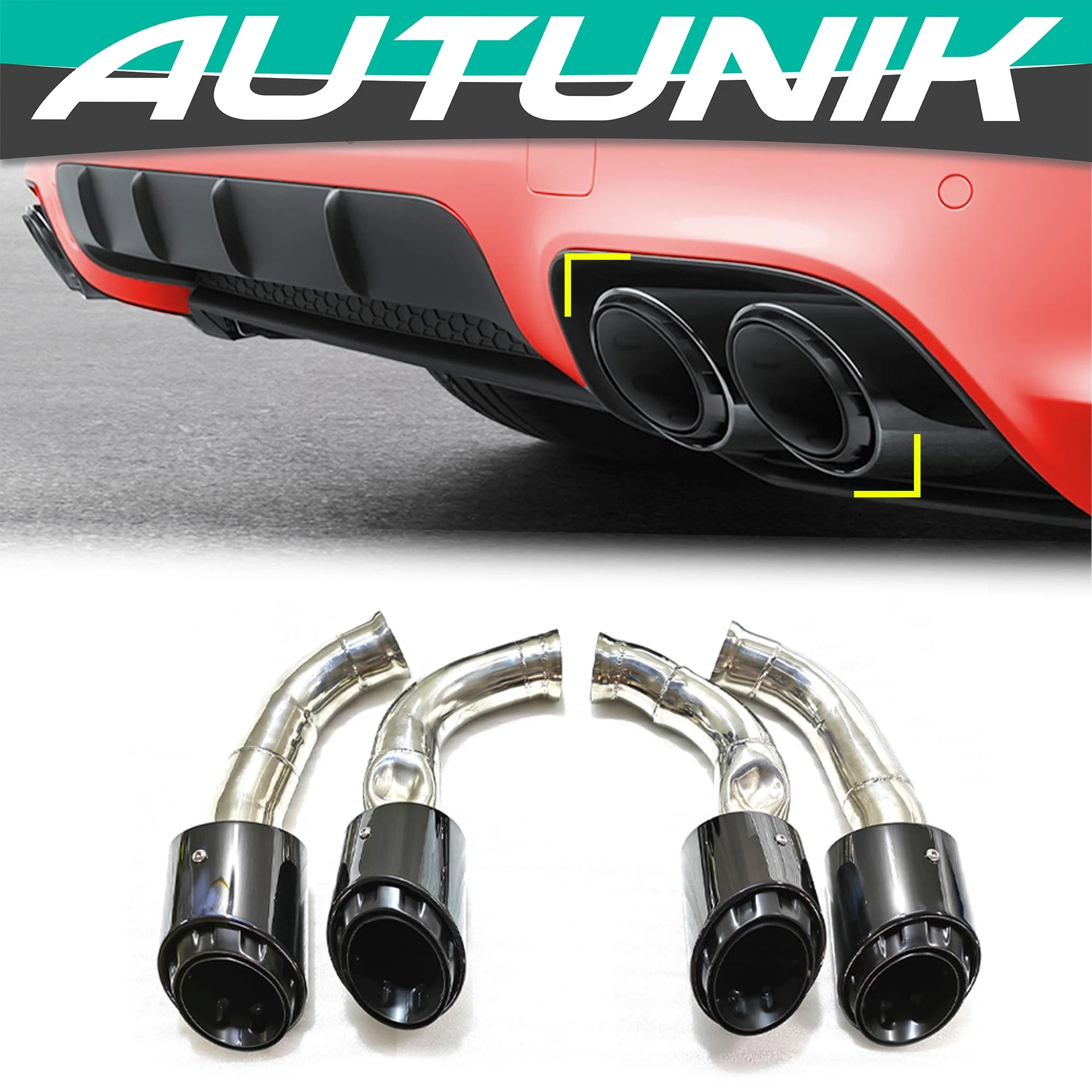 3-Layer Gloss Black Exhaust Tips (Set of 4) for Porsche Cayenne S / GTS / Turbo / Turbo S 2015-2018