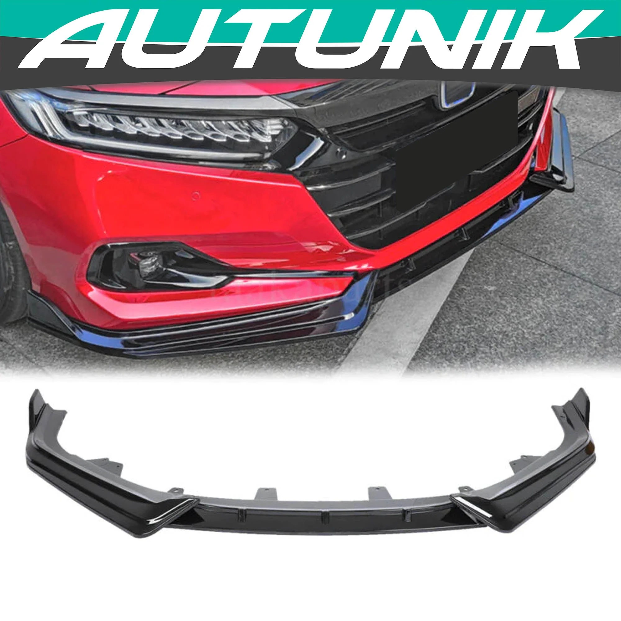 Glossy Black Front Bumper Lip Spoiler Splitter 3pcs For Honda Accord 4DR 2021 2022