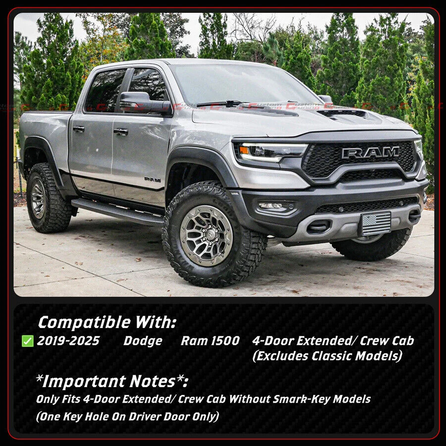 4pcs For 2019-2025 RAM 1500 Extended Crew Cab Gloss Black Door Handle Cover Trim Overlay - Image 2