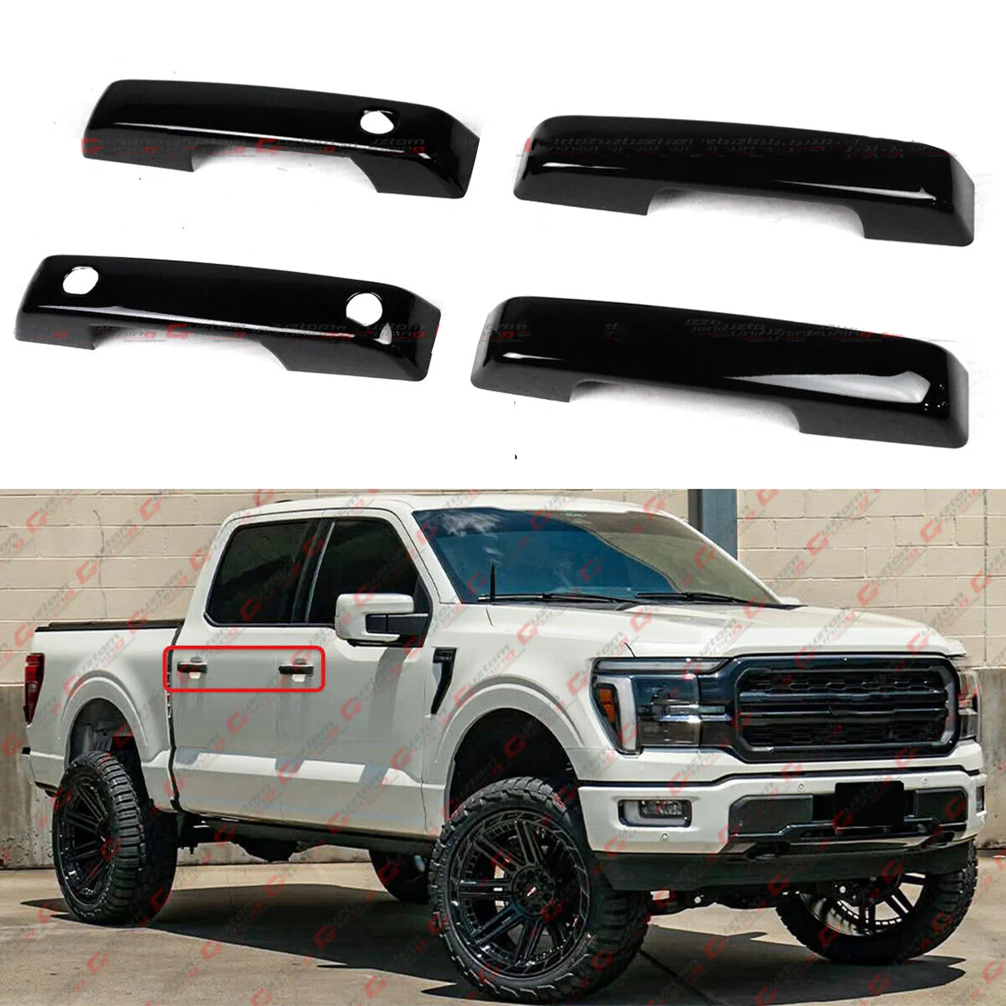 4pcs For 2021-2025 Ford F150 F-150 Bronco Gloss Black Door Handle Cover Trim Overlay Set