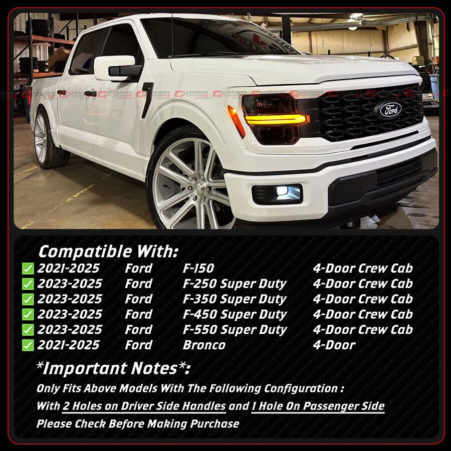 4pcs For 2021-2025 Ford F150 F-150 Bronco Gloss Black Door Handle Cover Trim Overlay Set - Image 2