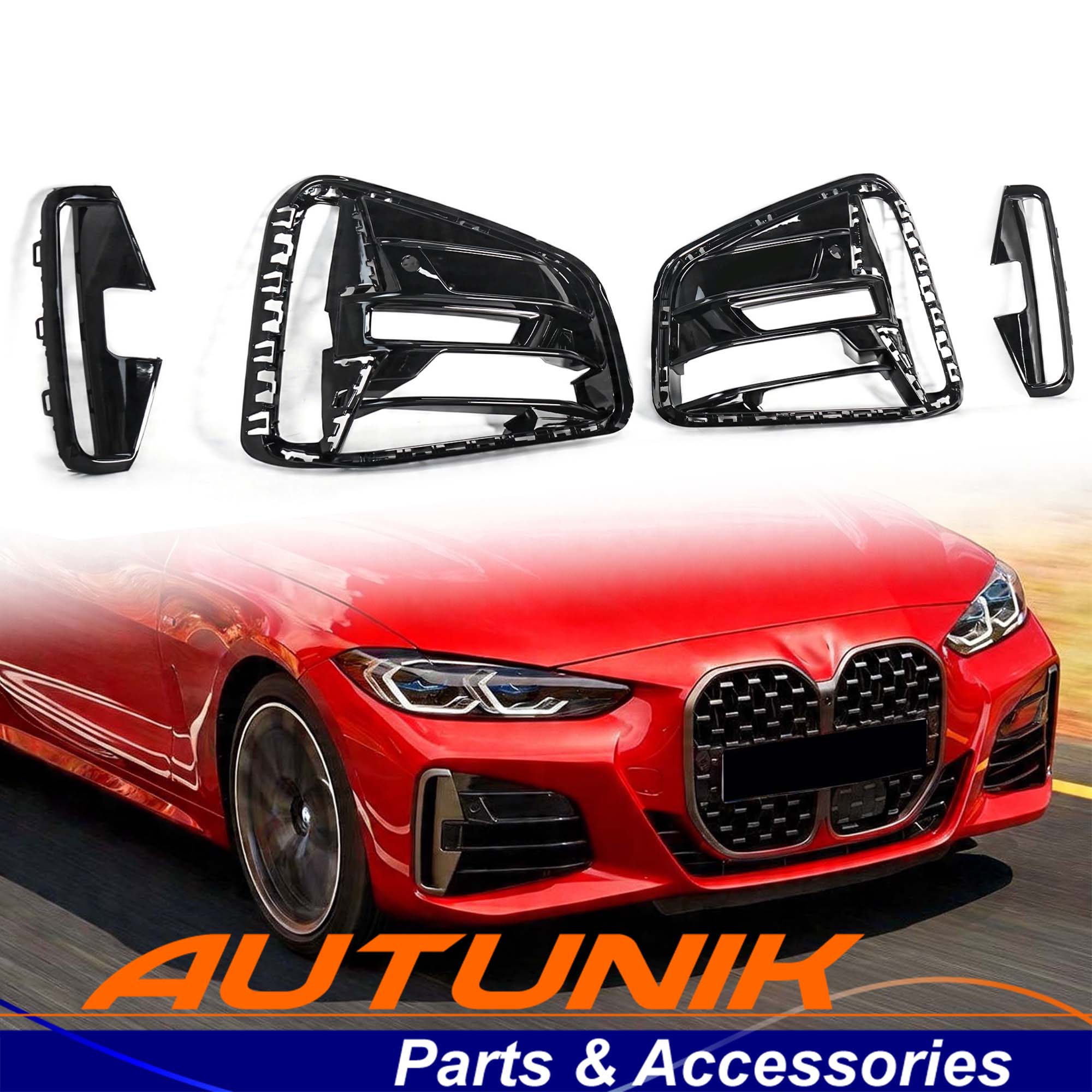 4pcs For 2021-2026 BMW 4 Series G22 G23 430i M440i Front Bumper Fog Light Grille Trim Air Duct