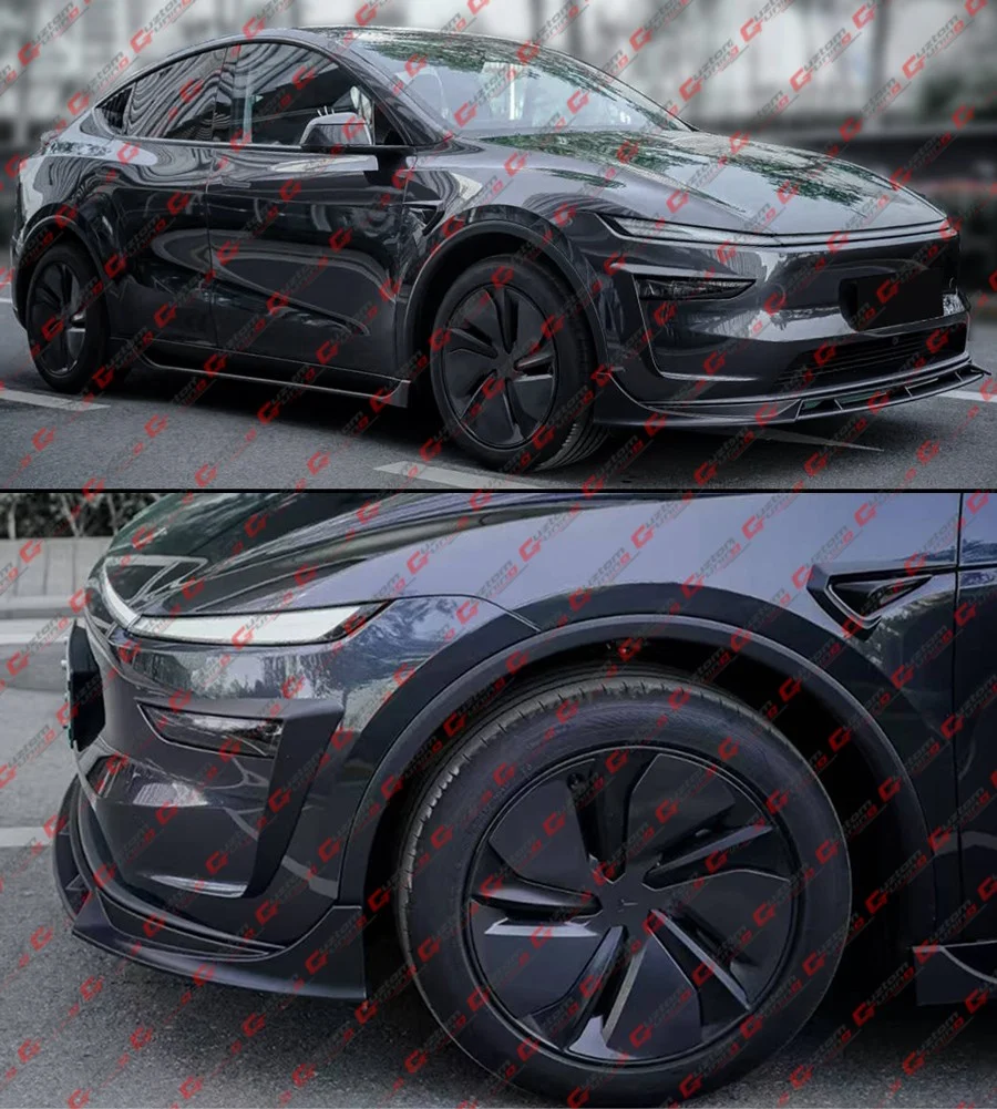 4pcs For 2025-2026 Tesla Model Y Juniper V Style Gloss Black Front Bumper Lip Splitter - Image 9