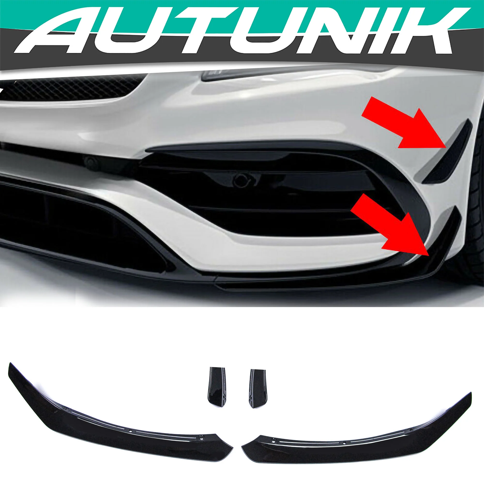 Gloss Black Front Bumper Splitters Fins Aero for Mercedes CLA W117 C117 X117 Facelift 2017-2019 AMG Pkg
