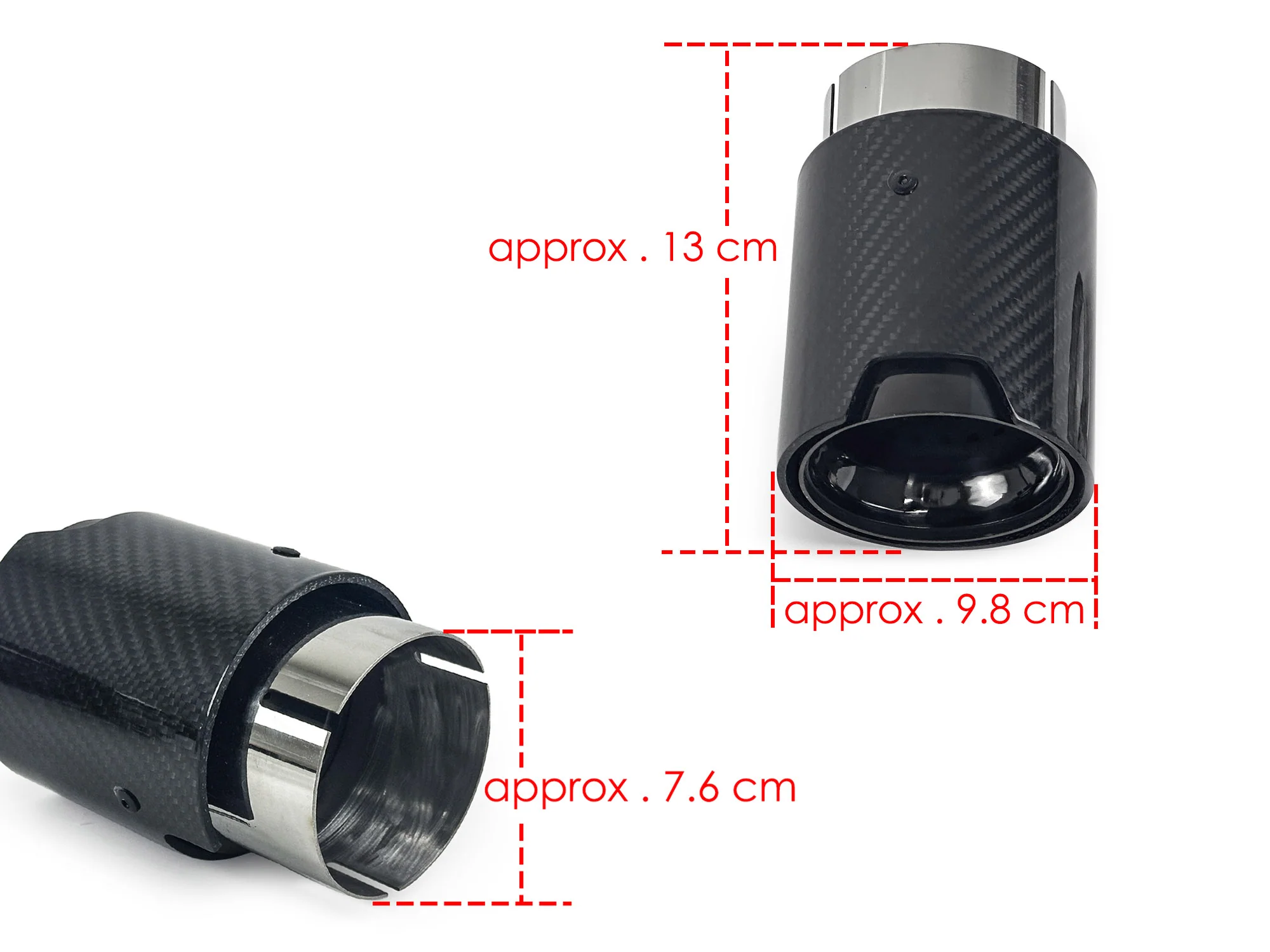 Inlet 3" to Outlet 3.86"Glossy Black Carbon Fiber Exhaust Tip Black 4pcs - Image 13