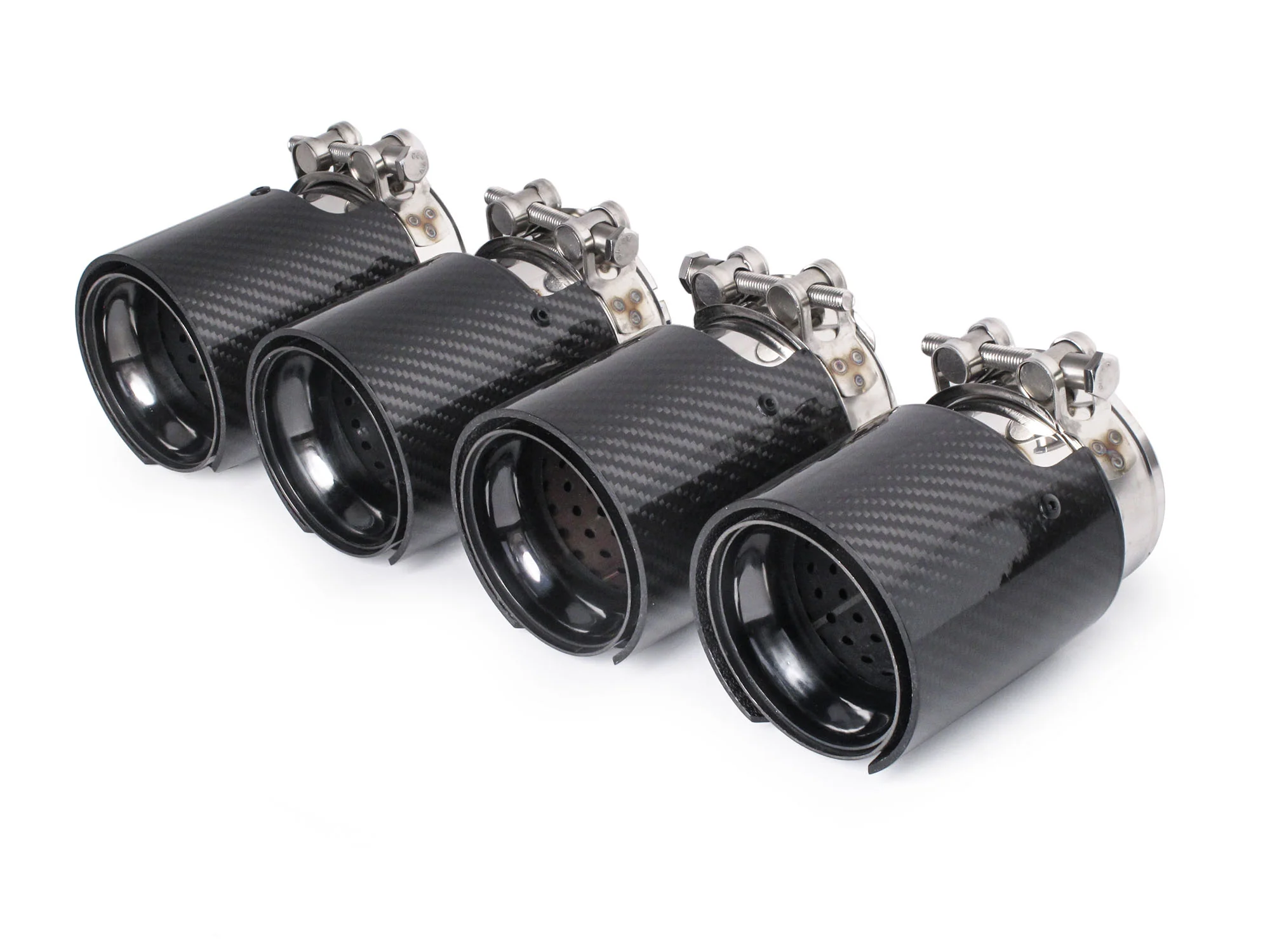 Inlet 3" to Outlet 3.86"Glossy Black Carbon Fiber Exhaust Tip Black 4pcs - Image 2