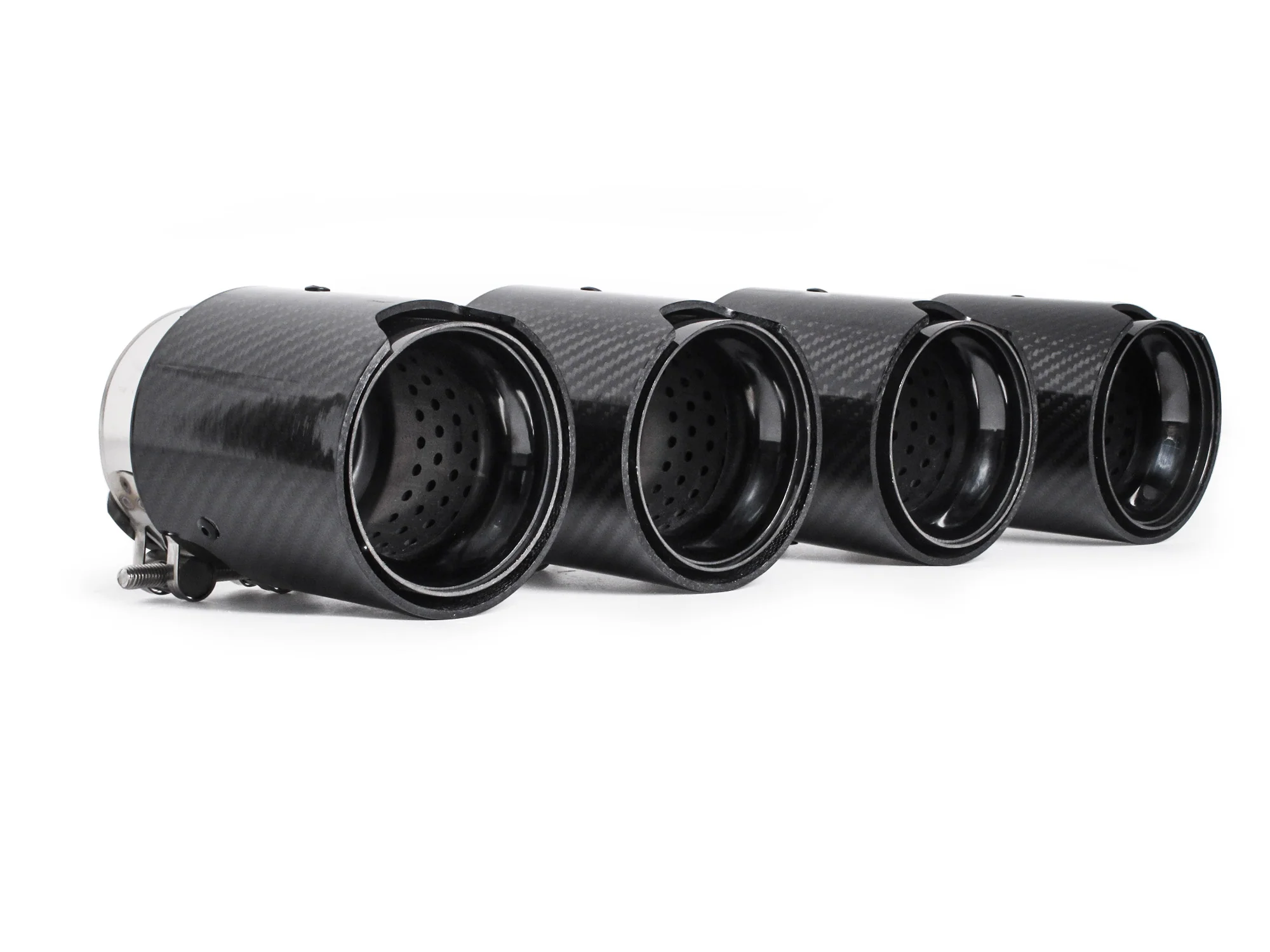 Inlet 3" to Outlet 3.86"Glossy Black Carbon Fiber Exhaust Tip Black 4pcs - Image 4