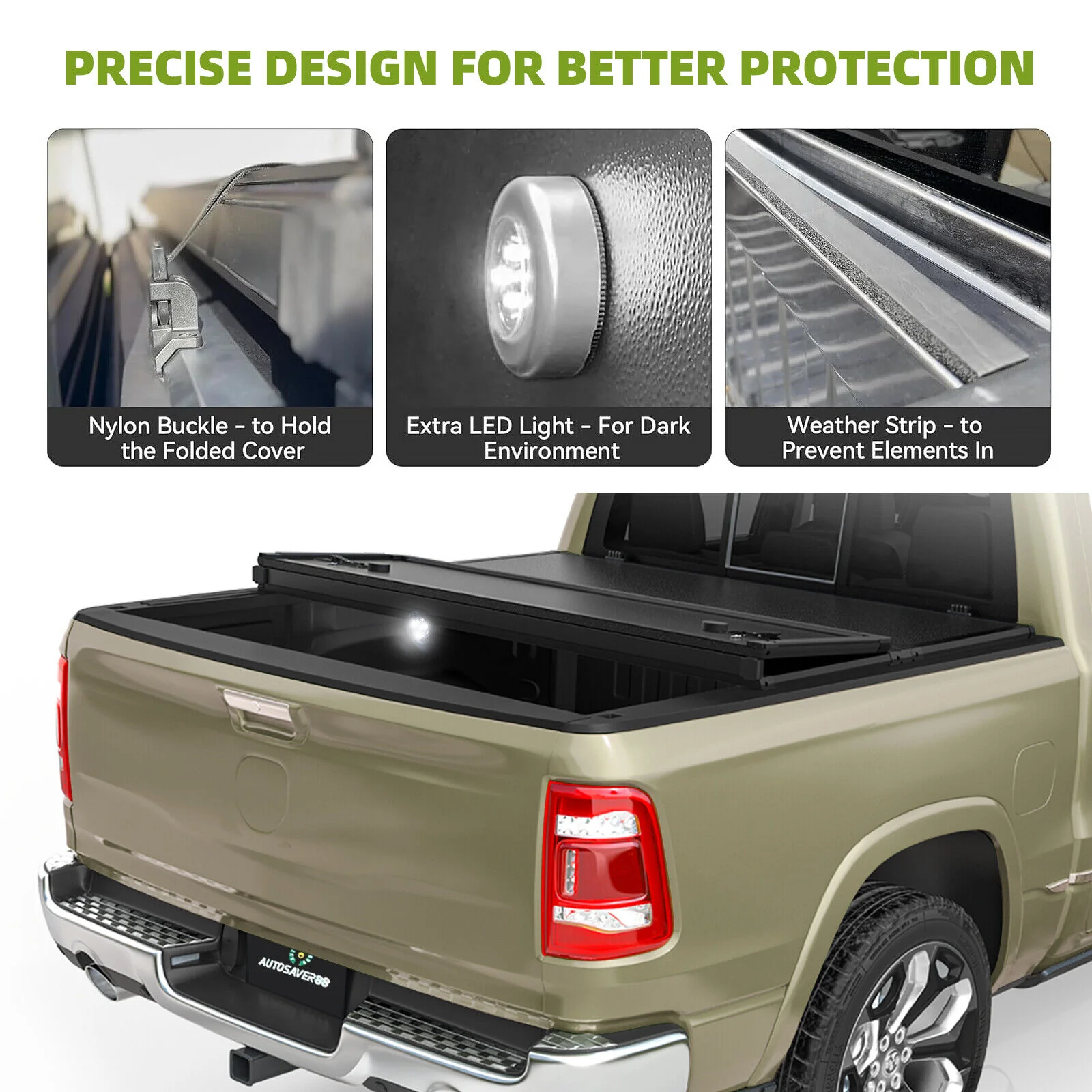 5FT FRP Hard Tri-Fold Tonneau Cover Truck Bed For 2024-2026 Toyota Tacoma Waterproof - Image 4