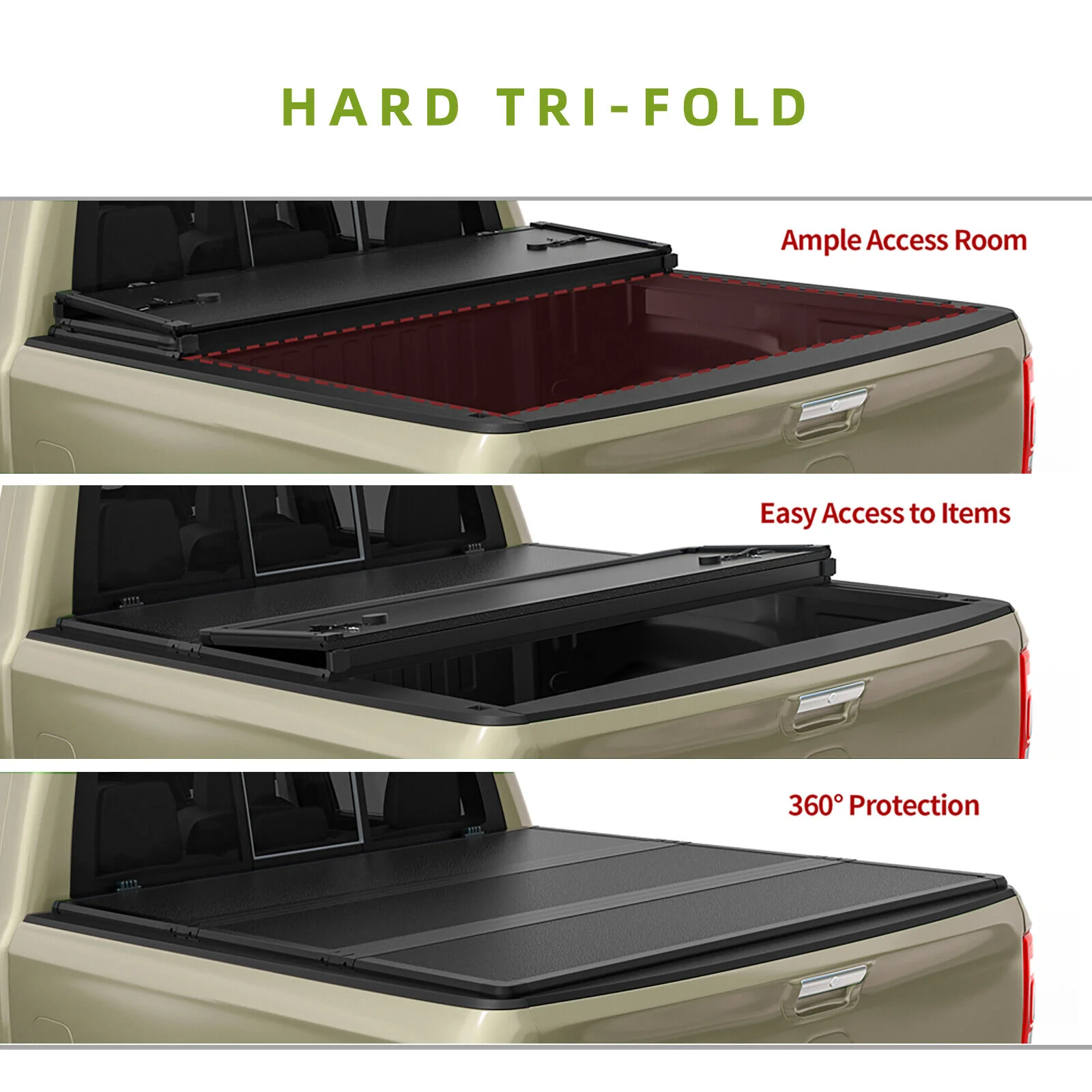 5FT FRP Hard Tri-Fold Tonneau Cover Truck Bed For 2024-2026 Toyota Tacoma Waterproof - Image 5