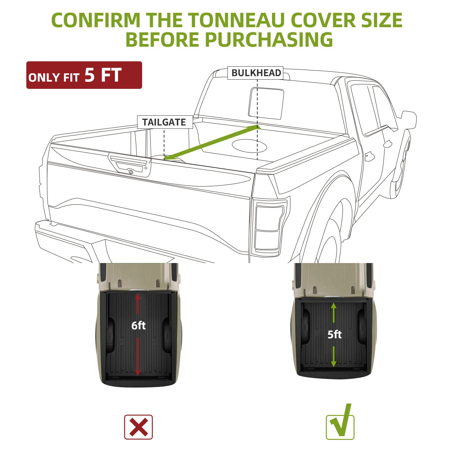 5FT FRP Hard Tri-Fold Tonneau Cover Truck Bed For 2024-2026 Toyota Tacoma Waterproof - Image 7