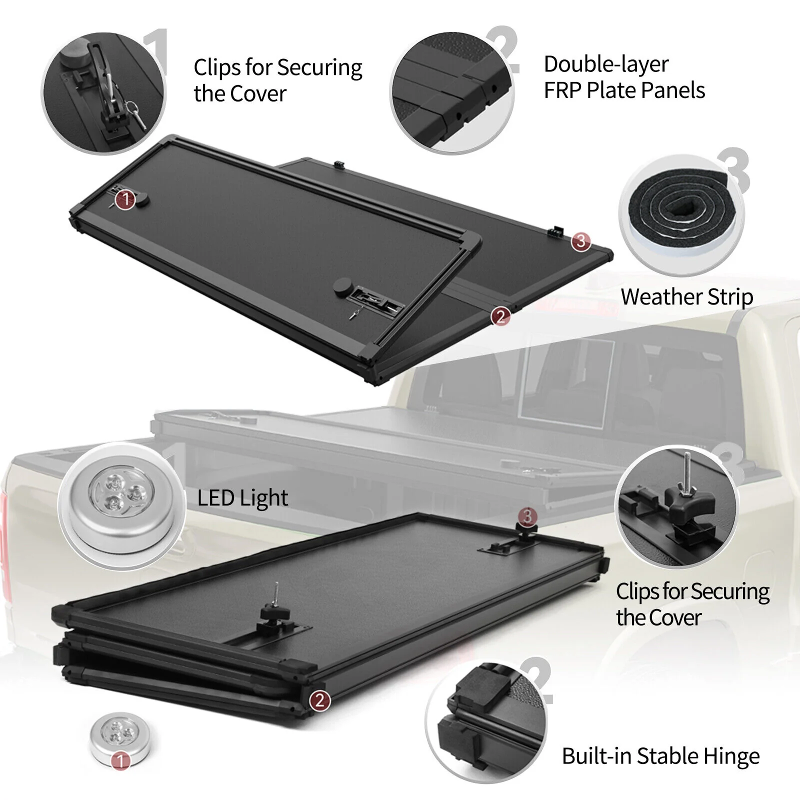 5FT FRP Hard Tri-Fold Tonneau Cover Truck Bed For 2024-2026 Toyota Tacoma Waterproof - Image 8