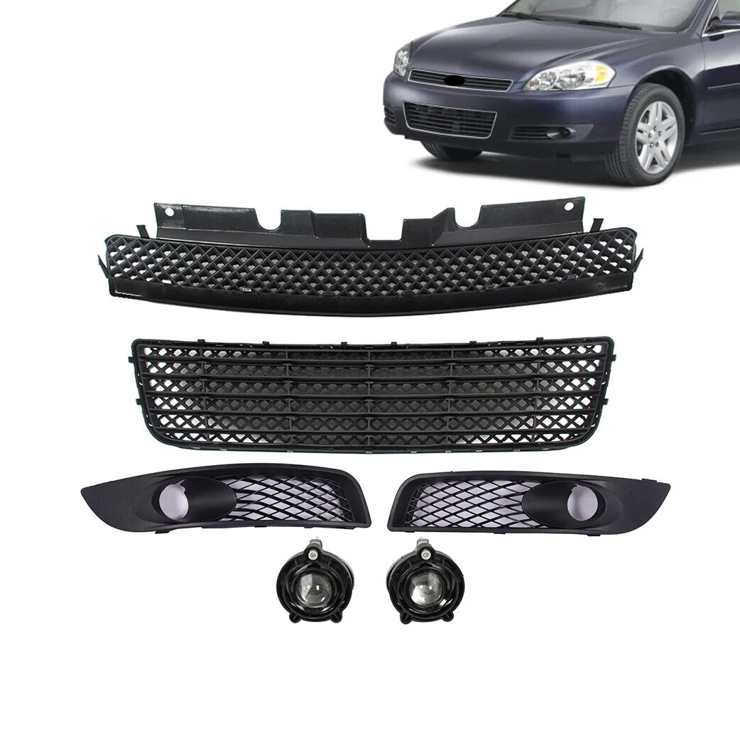 6pcs Front Upper Lower Mesh Grille Fog Lights & Bezels for 2006-2013 Chevrolet Impala