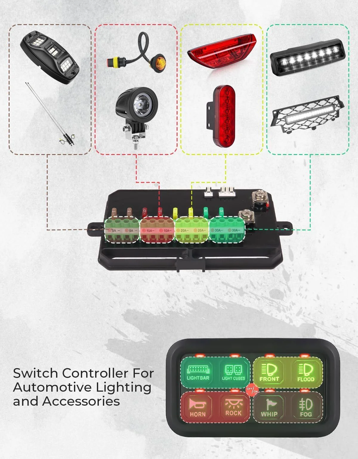 8 Gang Switch Panel LED Light Bar Electronic Relay System for UTV Boat - Image 7