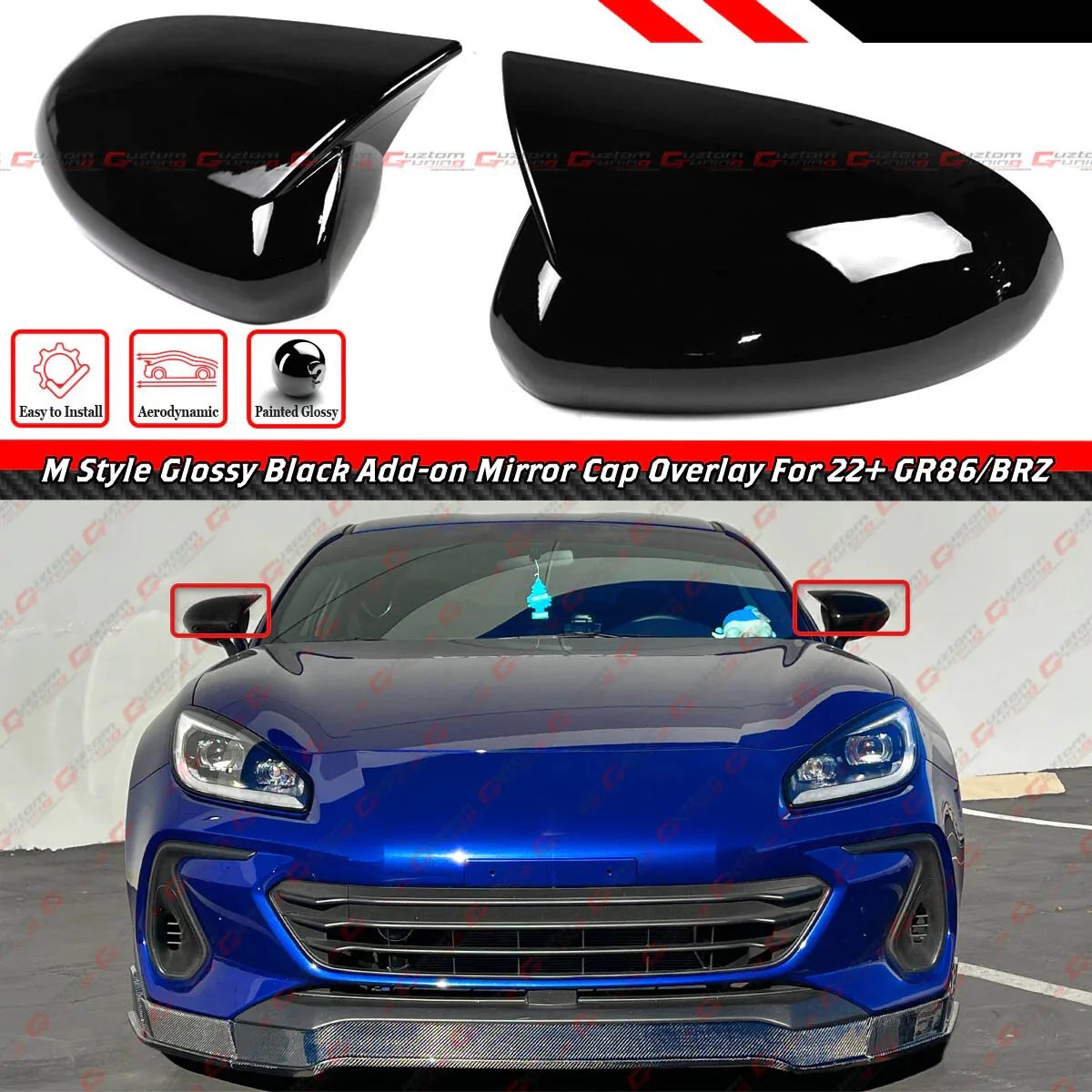 Add-On For 2022–2026 Subaru BRZ Toyota GR86 M Style Gloss Black Mirror Cover Cap Overlay