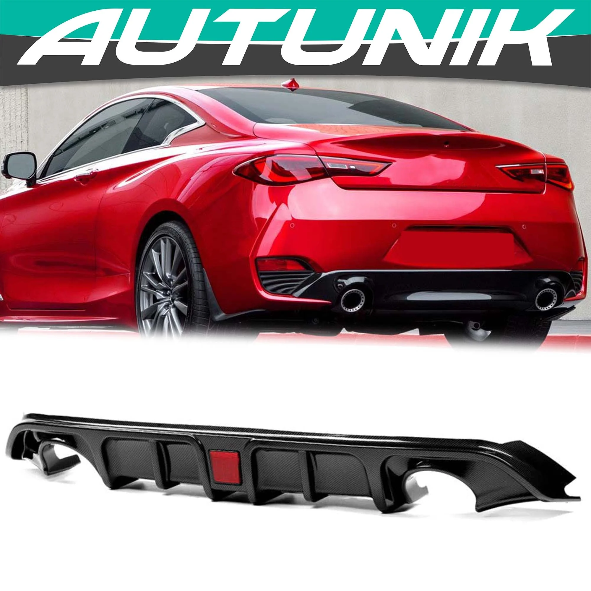 Carbon Fiber Look Rear Diffuser w/ LED Light fits Infiniti Q60 2017-2022 (NOT REAL CARBON)