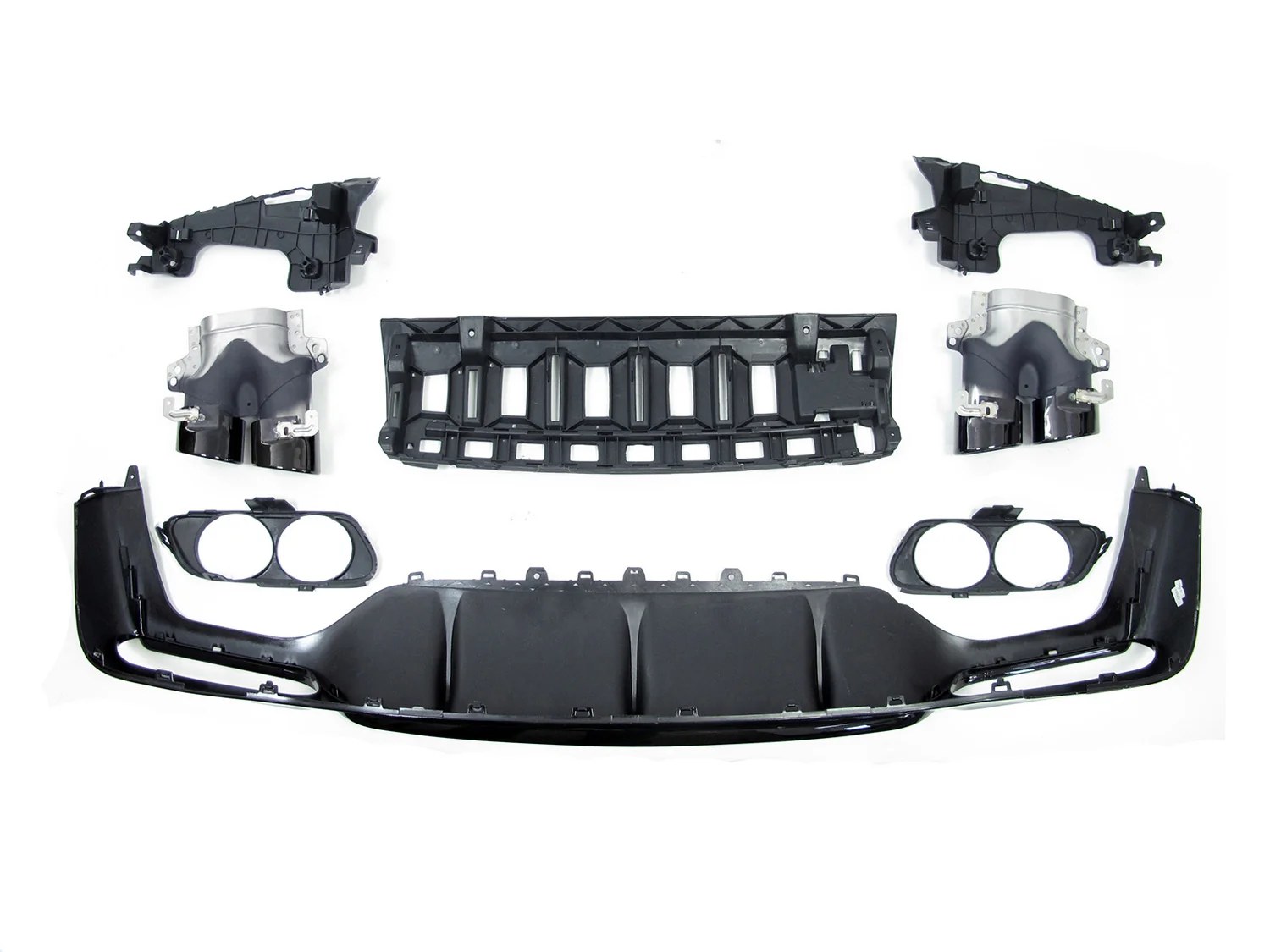 E53 Style Black Diffuer w/ Round Twin Exhaust Tips for Mercedes E W213 Sedan Wagon E300 E400 E550 AMG 2017-2020 - Image 6