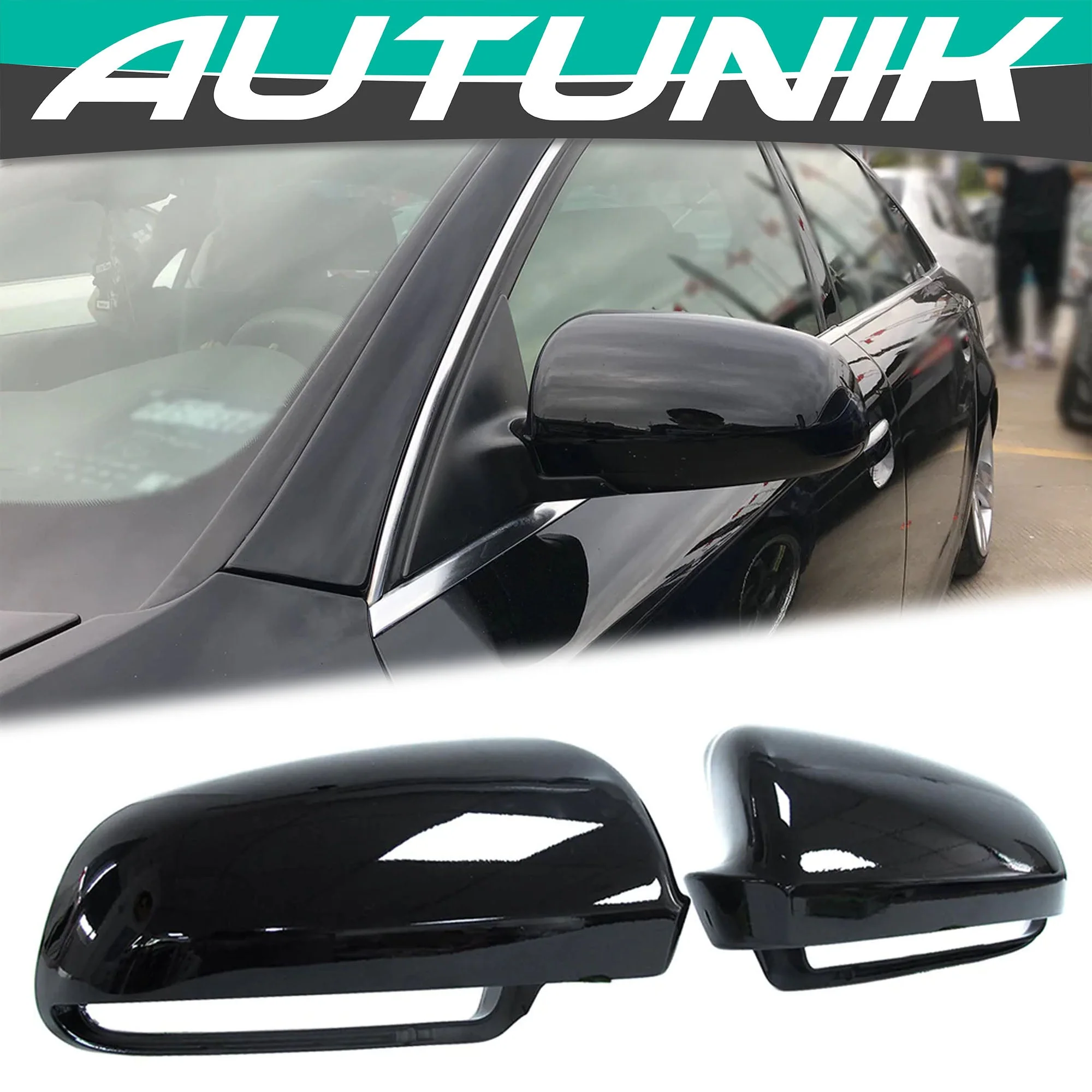 Pair Gloss Black Side Mirror Cover Caps Replace For AUDI A4 B7 B6 2002-2008 mc53