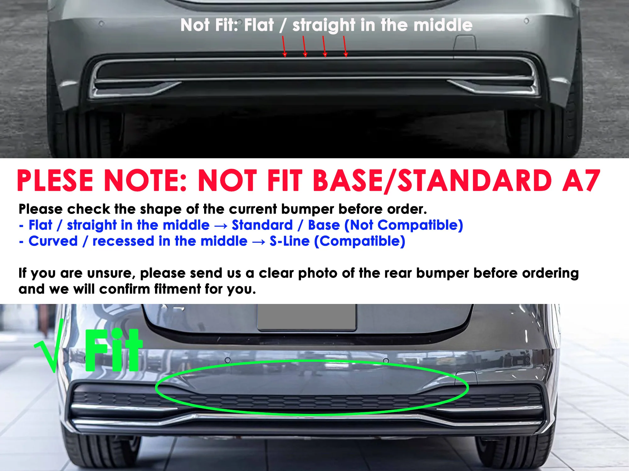 Gloss Black Rear Diffuser & Exhaust Tips for Audi A7 C8 S-line 2019-2025 - Image 3