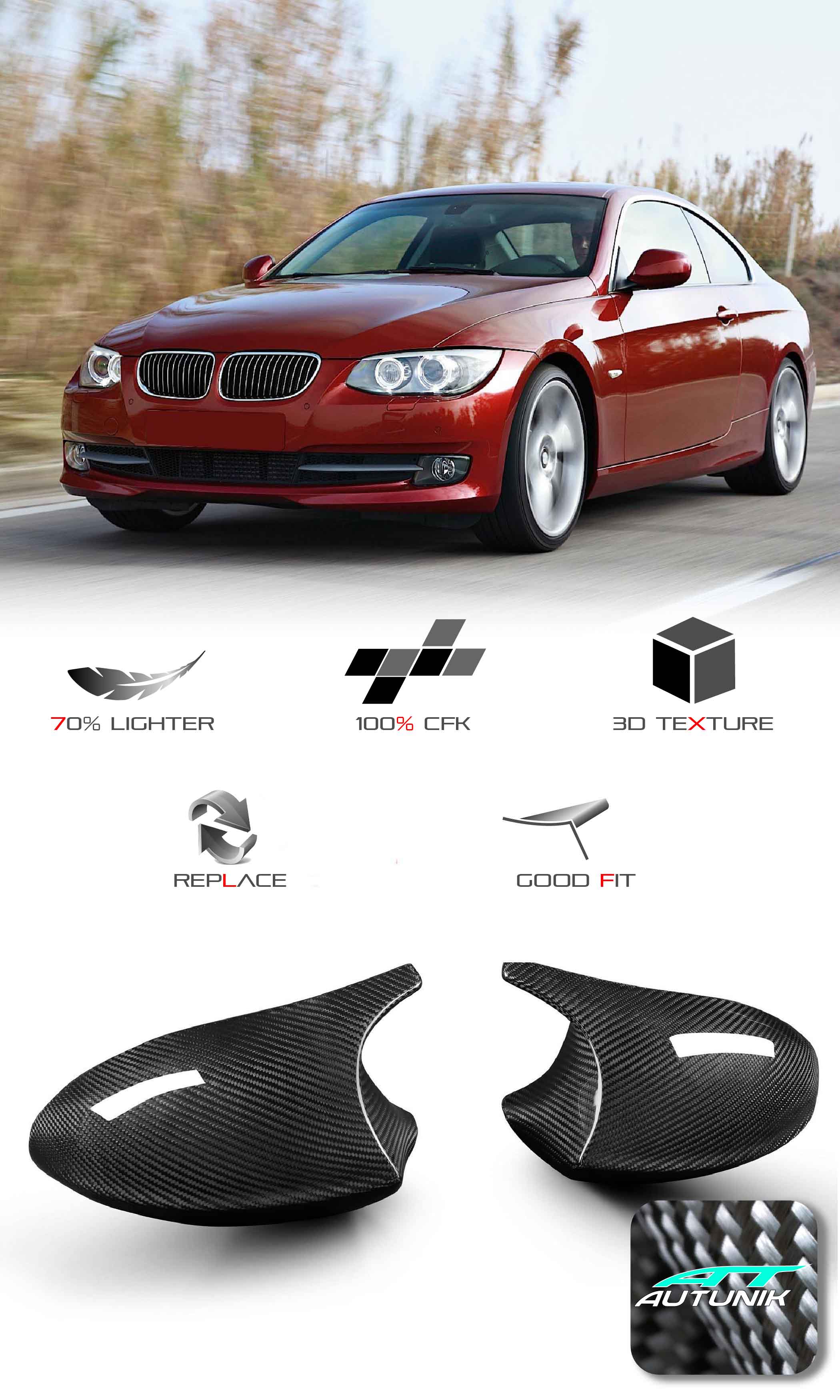 Dry Carbon Fiber Mirror Caps for BMW E90 E91 E92 E93 PRE-LCI 2004-2009 M Style Covers mc159 - Image 2