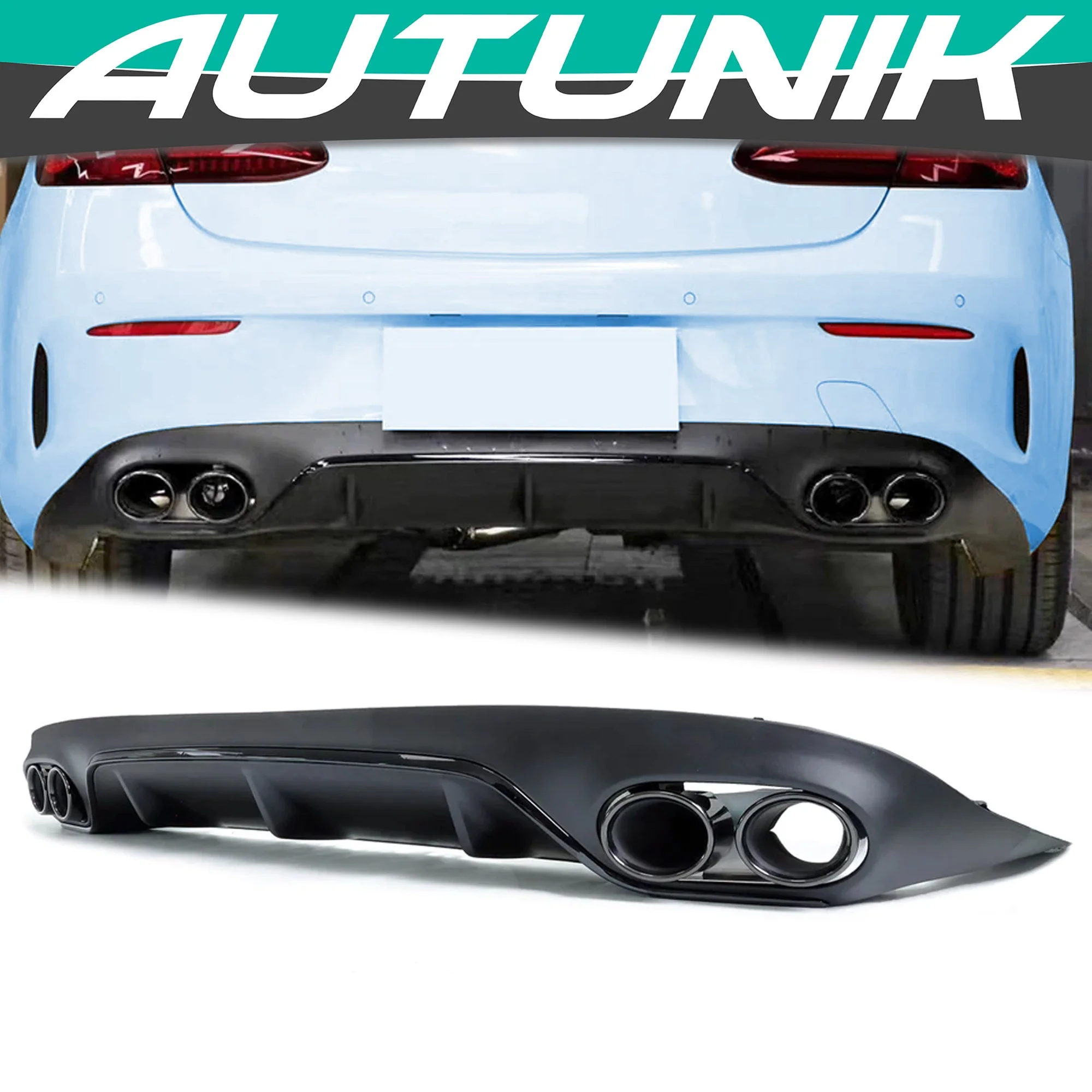 Rear Diffuser + Black Exhaust Tips for Mercedes E Class C238 A238 Coupe E300 E400 E450 AMG Pack 2018-2020