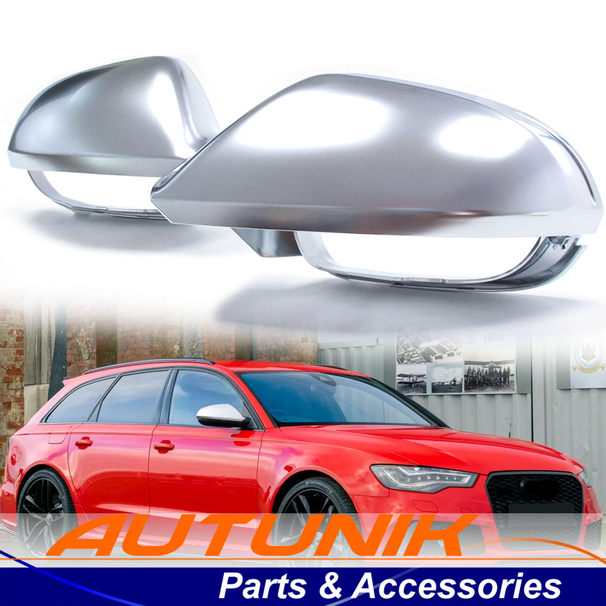 Pair L+R For 2012-2018 AUDI A6 C7 S6 RS6 Matte Chrome Mirror Cover Caps Replacement