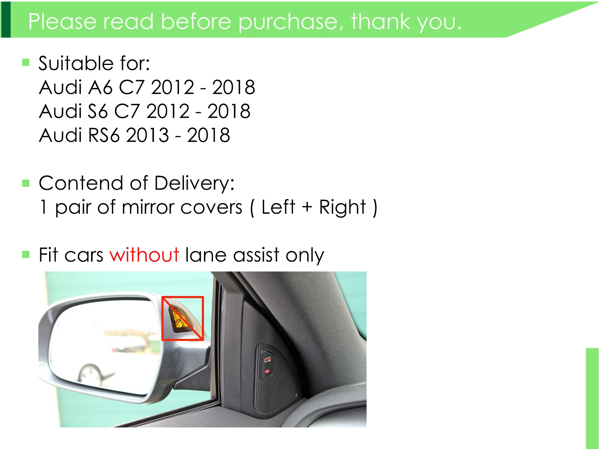 Pair L+R For 2012-2018 AUDI A6 C7 S6 RS6 Matte Chrome Mirror Cover Caps Replacement - Image 4