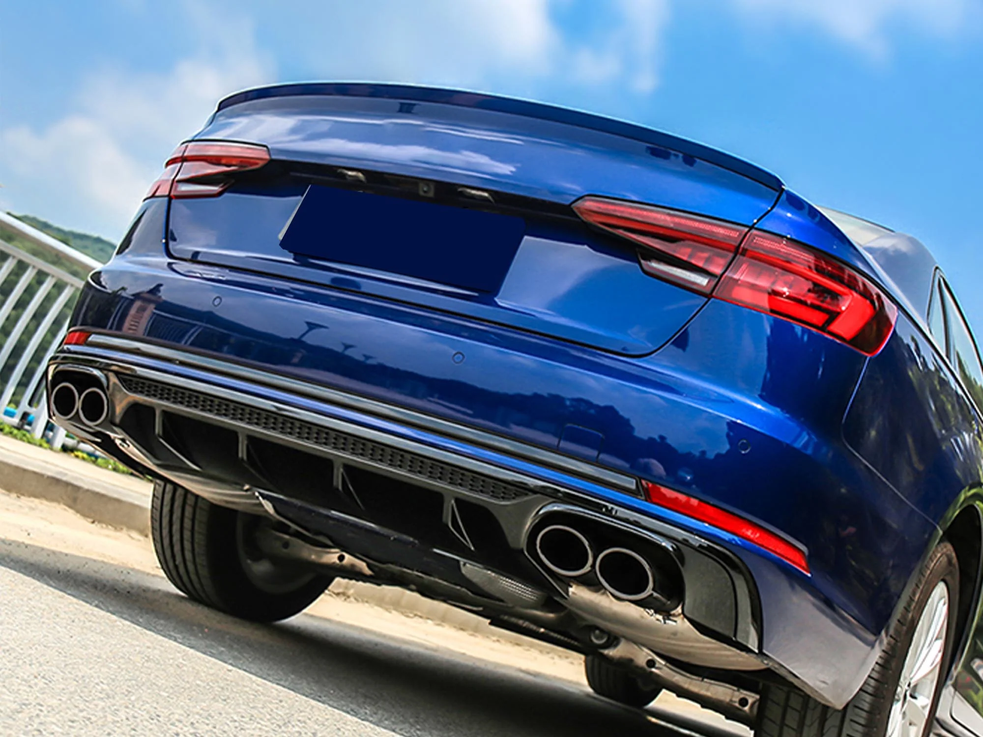 Gloss Black Rear Diffuser + Exhaust Tips For Audi A4 B9 Non-S-Line Sedan 2017–2019 - Image 16