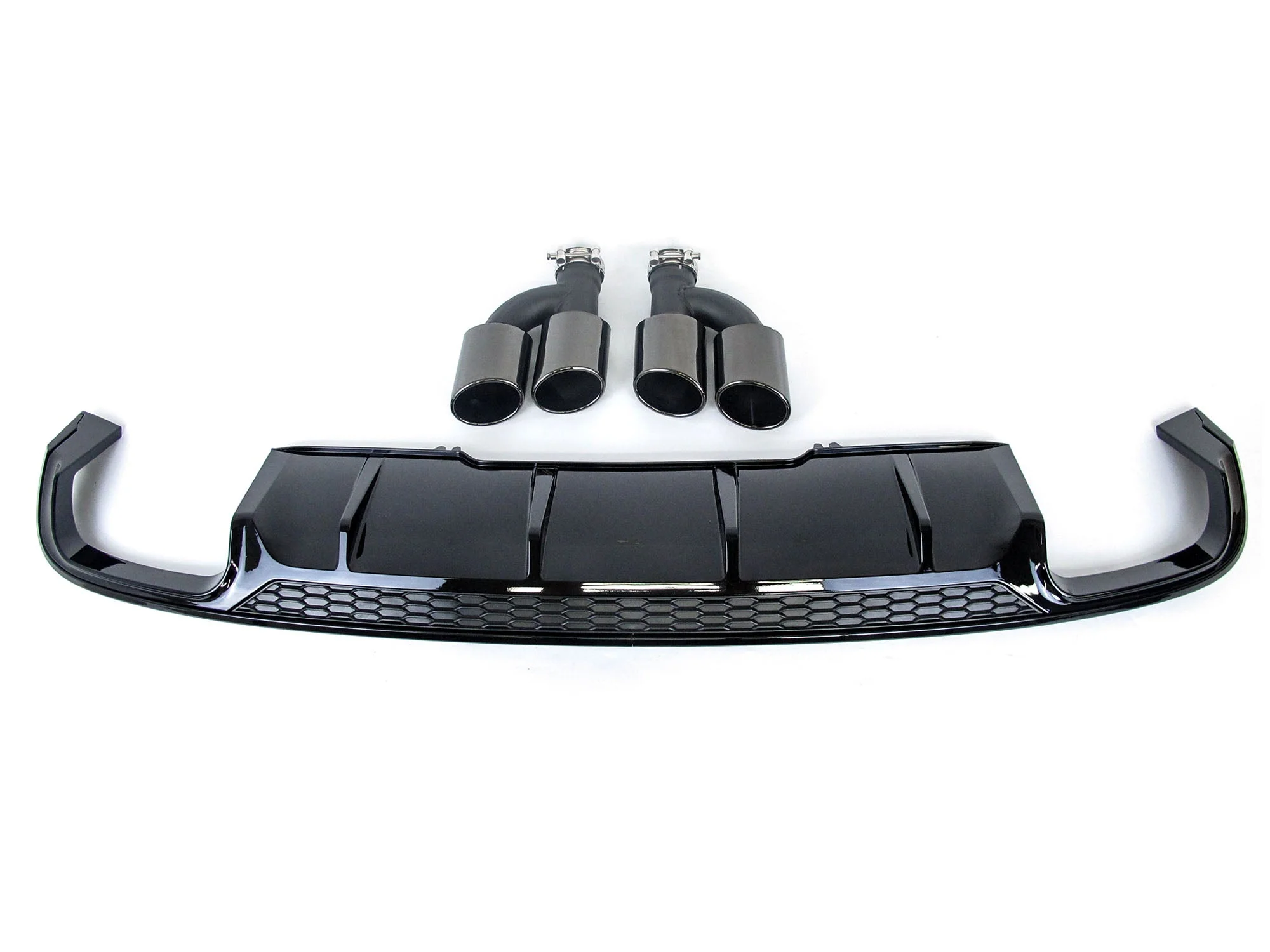 Gloss Black Rear Diffuser + Exhaust Tips For Audi A4 B9 Non-S-Line Sedan 2017–2019 - Image 4