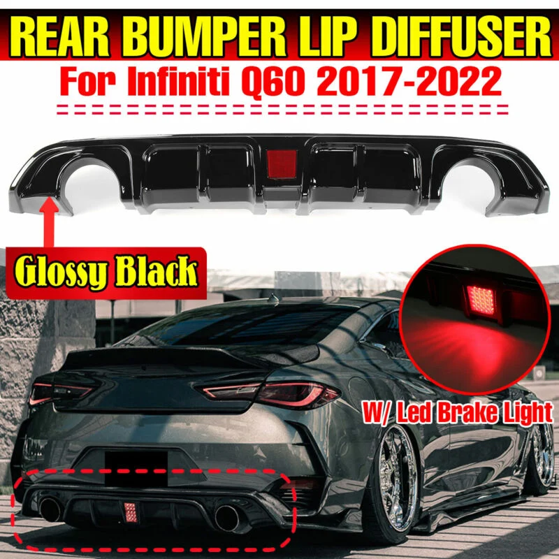 Glossy Black Rear Diffuser w/ LED Light fits Infiniti Q60 2017-2022 - Image 13