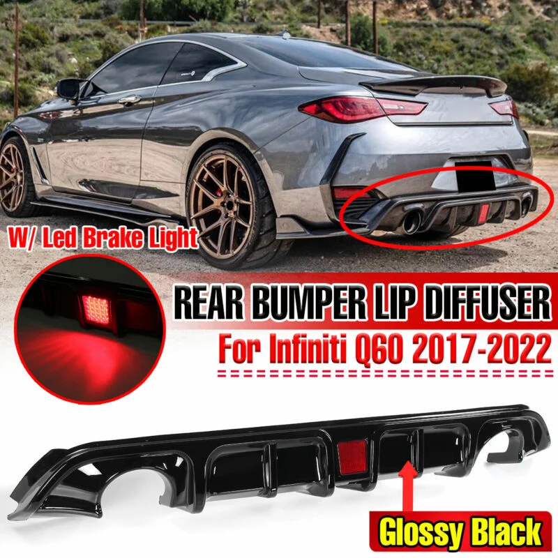 Glossy Black Rear Diffuser w/ LED Light fits Infiniti Q60 2017-2022 - Image 14