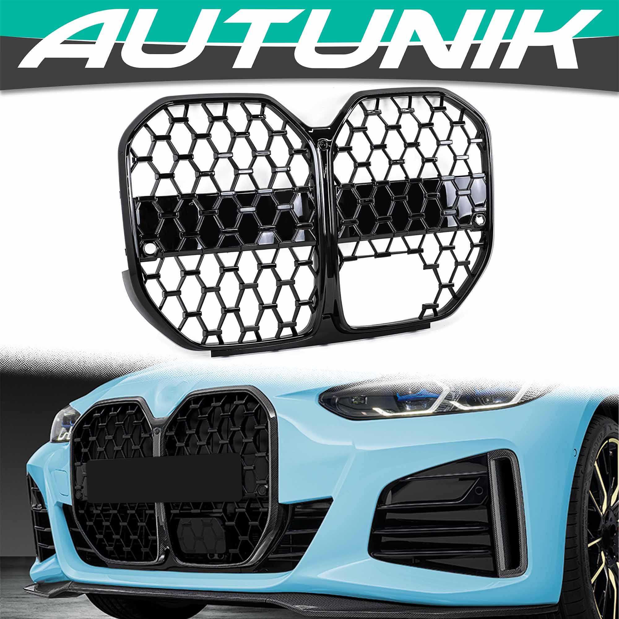 Black Diamond Front Grill Honeycomb fit for BMW G26 4 Series w/ ACC 2022-2024