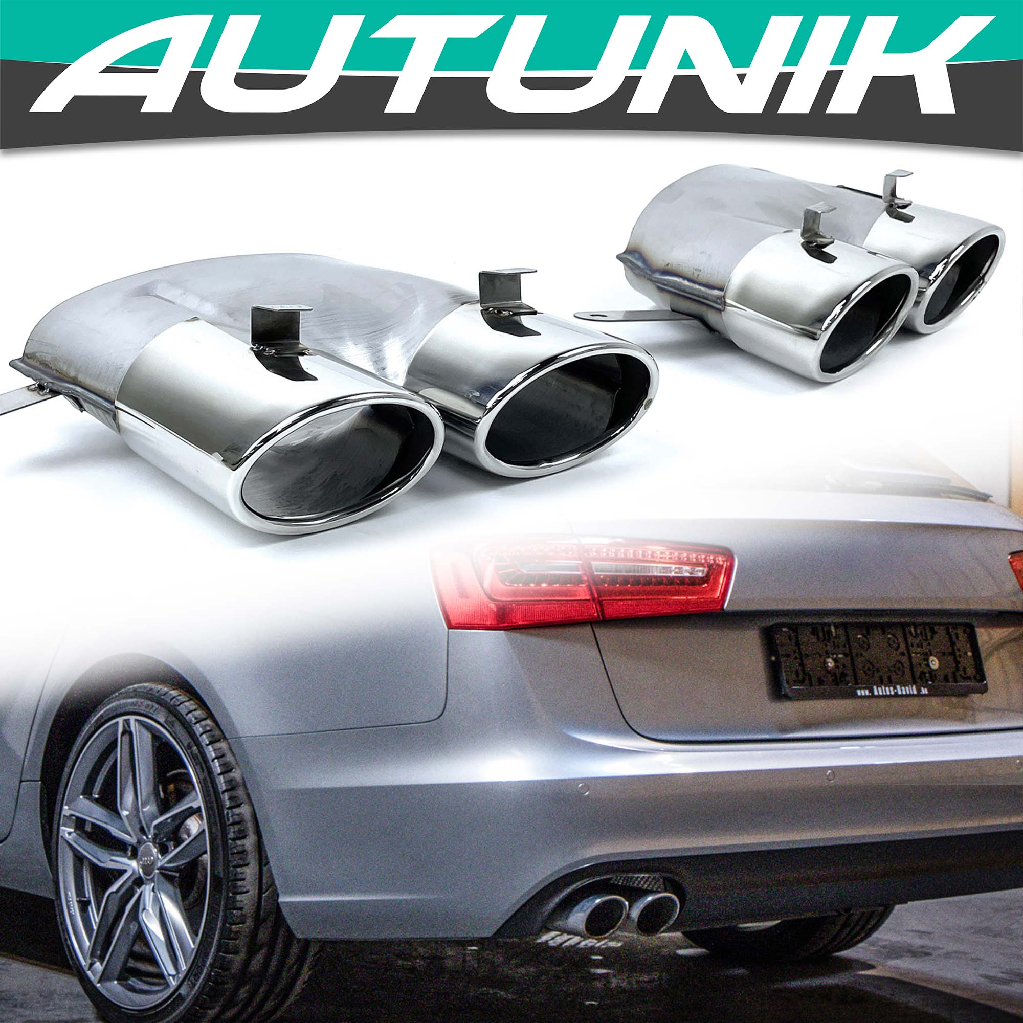 Silver/Black Exhaust Tips Tailpipe Upgrade For Audi A6 C7.5 2016 2017 2018 - Image 13