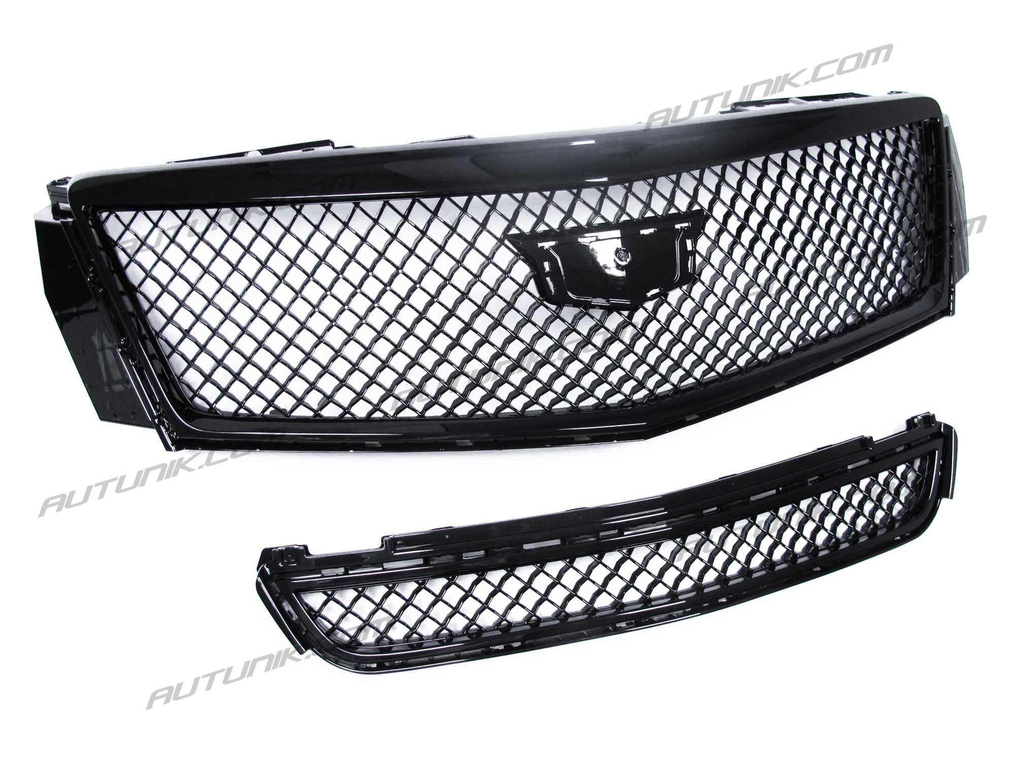 Black Front Upper Grille + Lower Grill w/ Frame for Cadillac XTS 2013-2017 w/o Camera - Image 5
