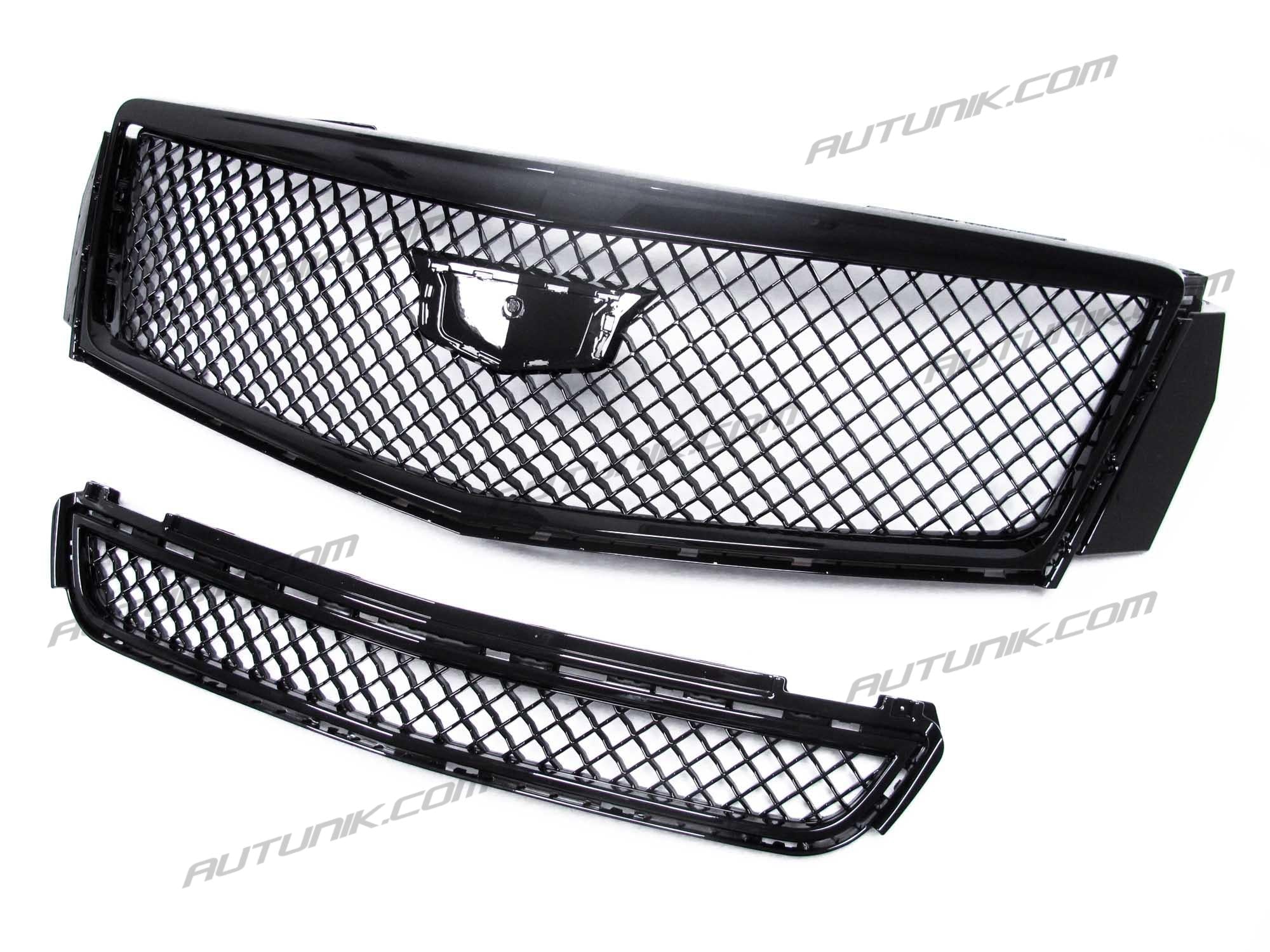 Black Front Upper Grille + Lower Grill w/ Frame for Cadillac XTS 2013-2017 w/o Camera - Image 6