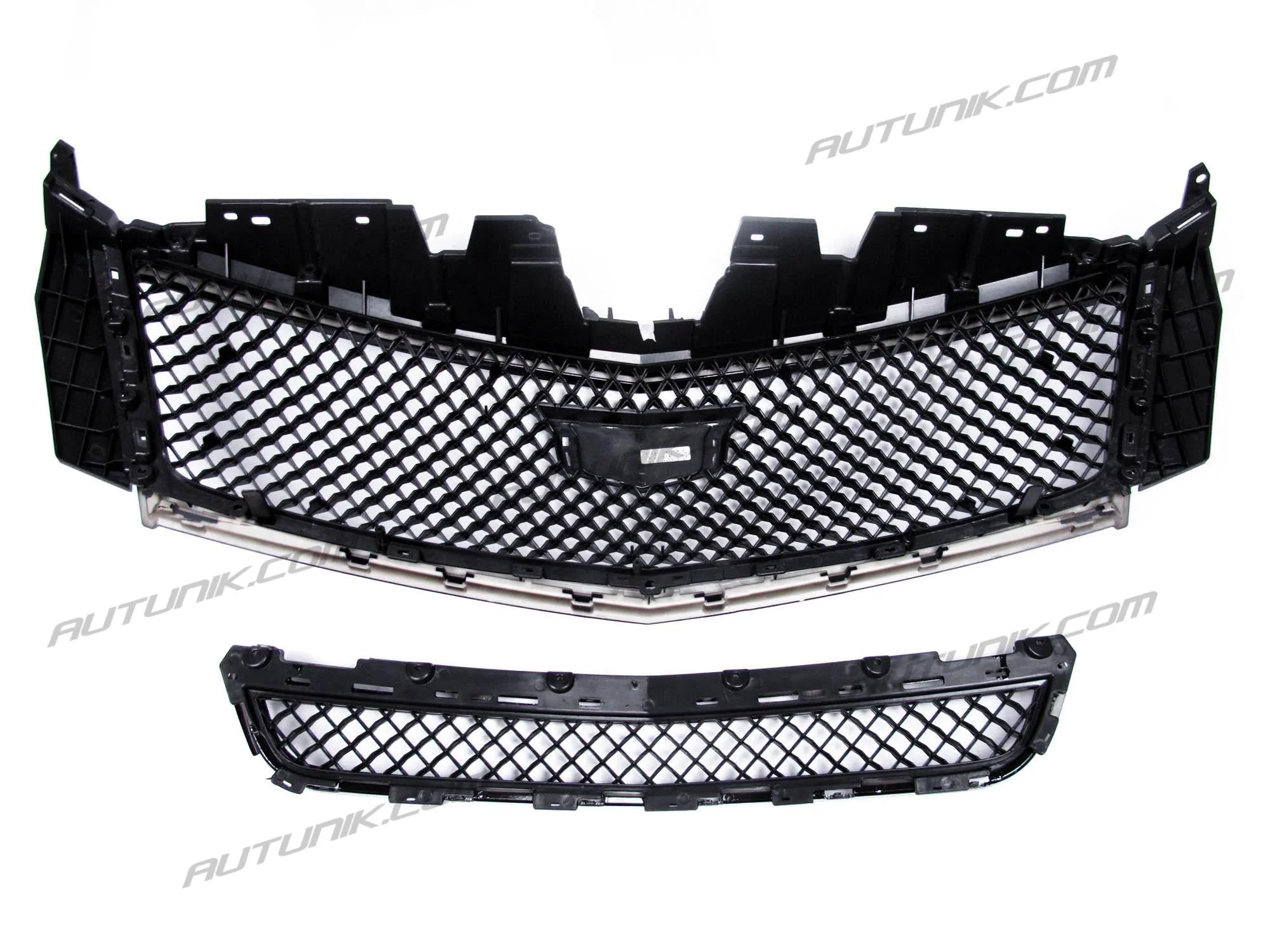Black Front Upper Grille + Lower Grill w/ Frame for Cadillac XTS 2013-2017 w/o Camera - Image 7