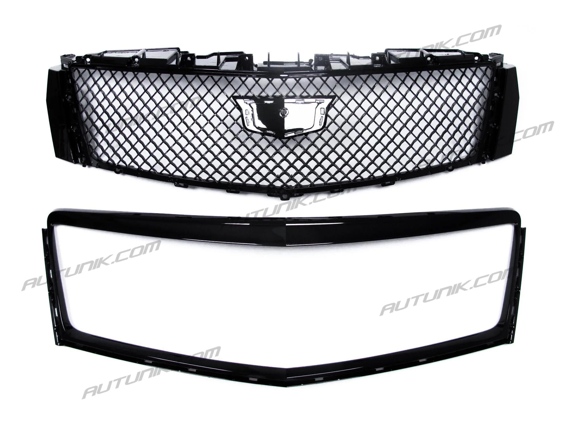 Black Front Upper Grille + Lower Grill w/ Frame for Cadillac XTS 2013-2017 w/o Camera - Image 8