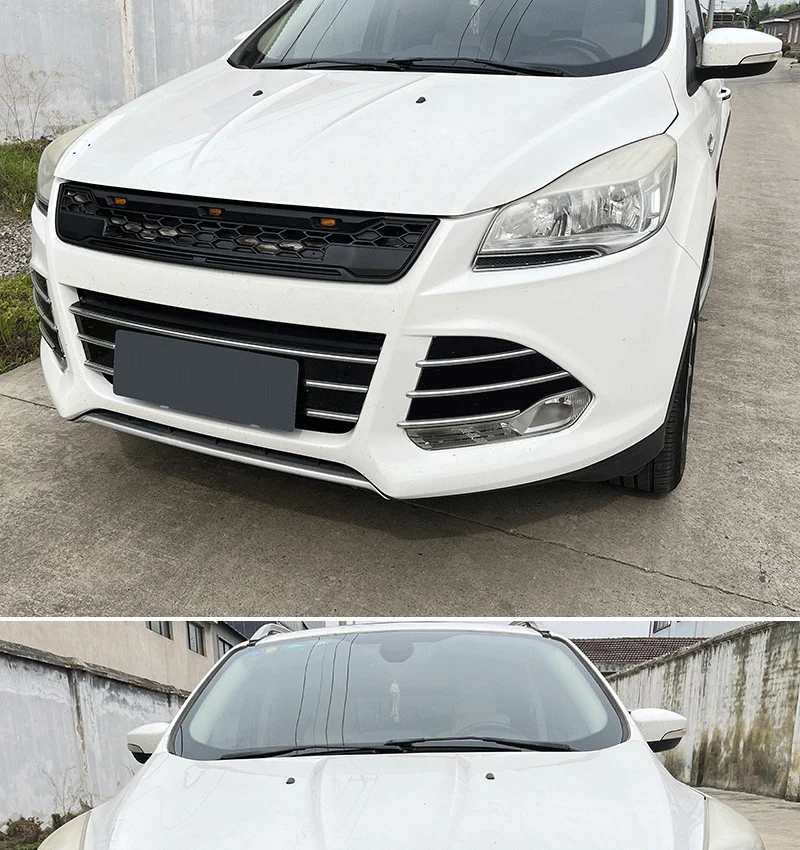 Black Front Bumper Upper Grille w/ Ligth Fits For 2013-2016 Ford Escape / Kuga - Image 2